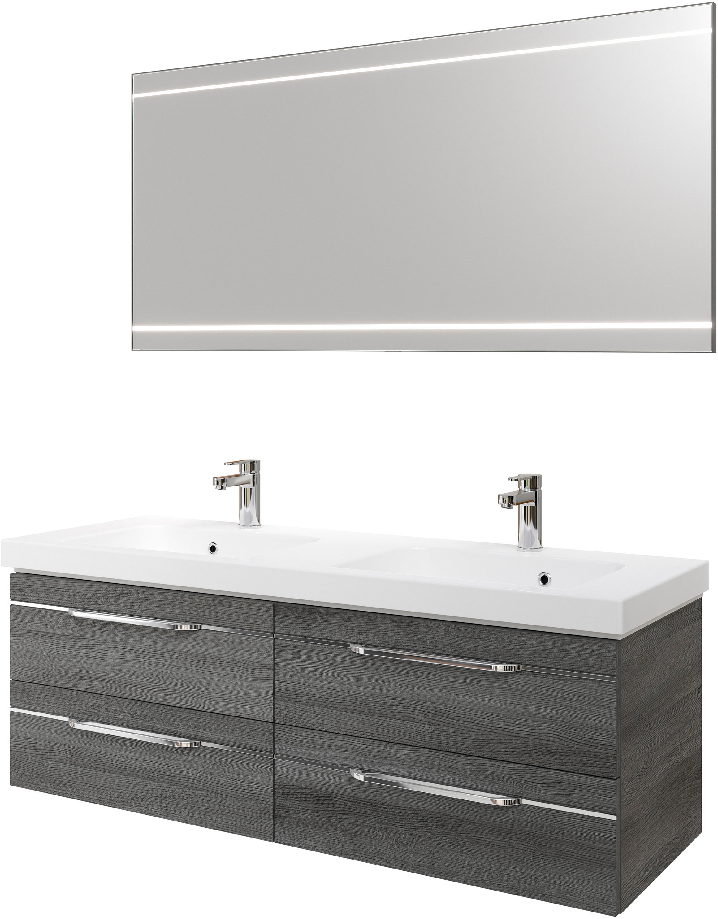 Saphir 1100000002199 "Balto 2-teilig Mineralmarmor-Doppelwaschtisch mit LED-Spiegel" 2 Stk. tlg.