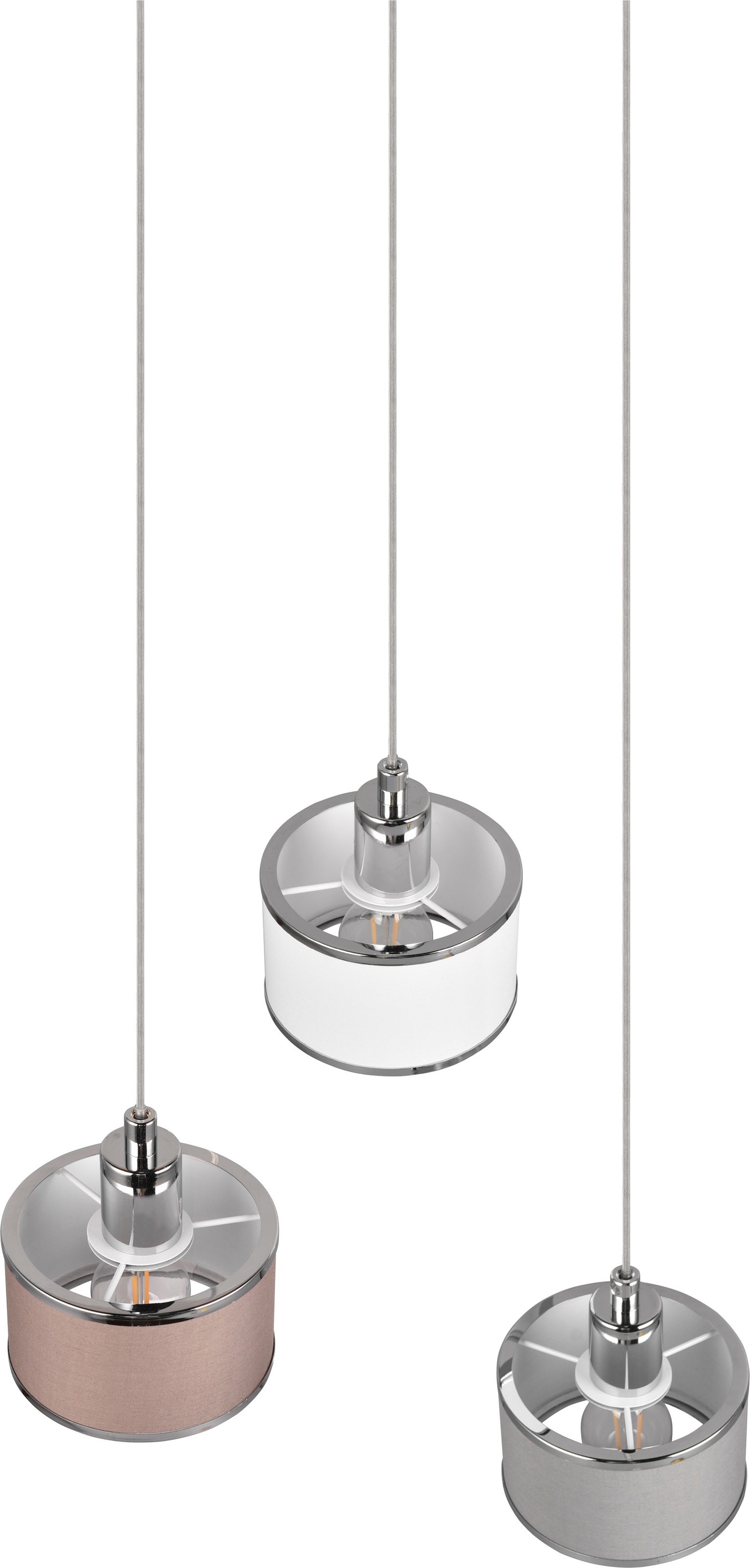 TRIO Leuchten Pendelleuchte »KAPRUN, Hängelampe mit Stoffschirmen, exkl E14, max 28W« E14 1 Stk. warmweiß - kaltweiß Höhe einstellbar bis max 150 cm, Stoffschirme + Metall