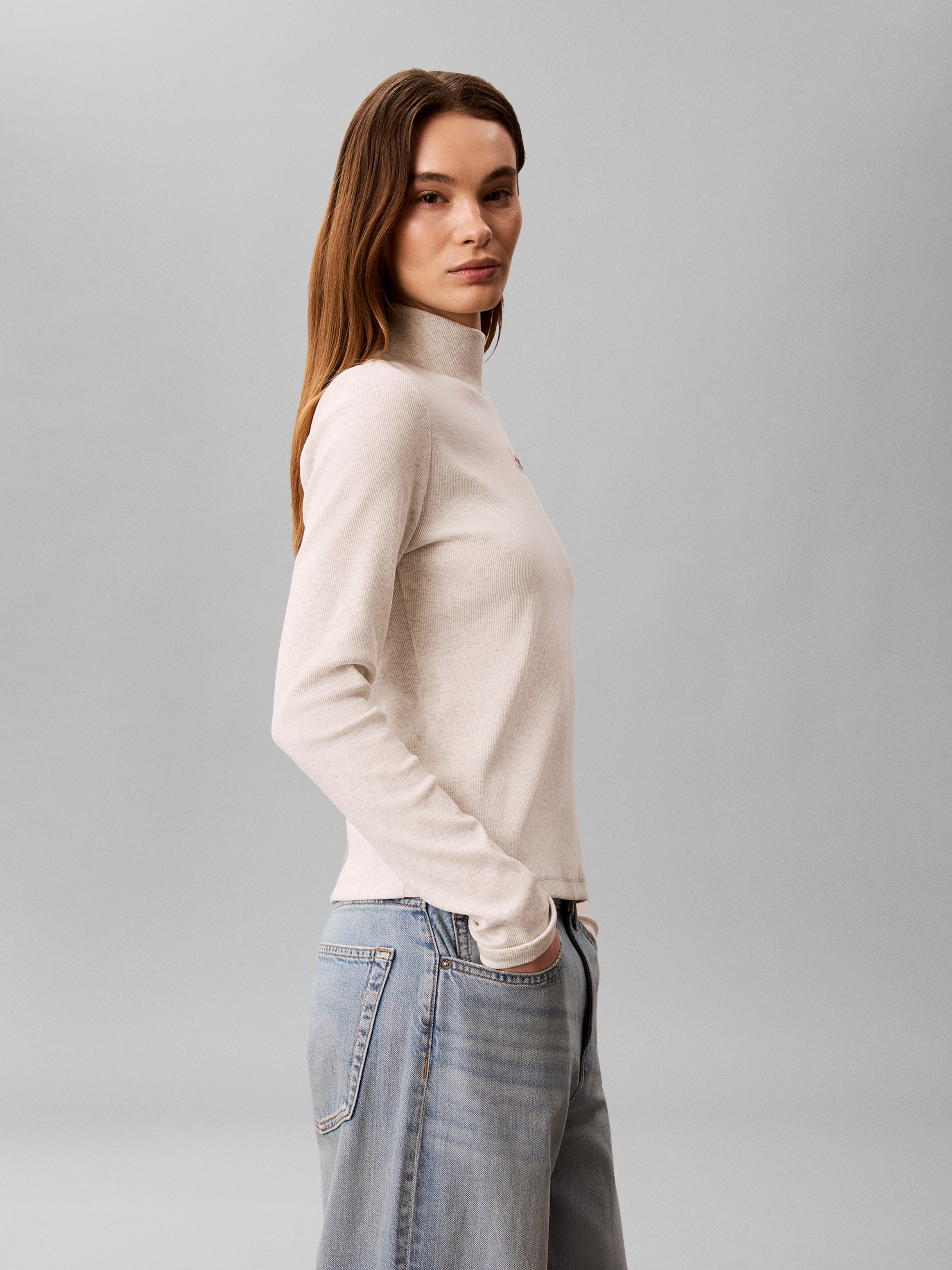 Calvin Klein Jeans Shirttop »LS WOVEN LABEL TURTLENECK« Mit Rundhalsausschnitt, regular fit