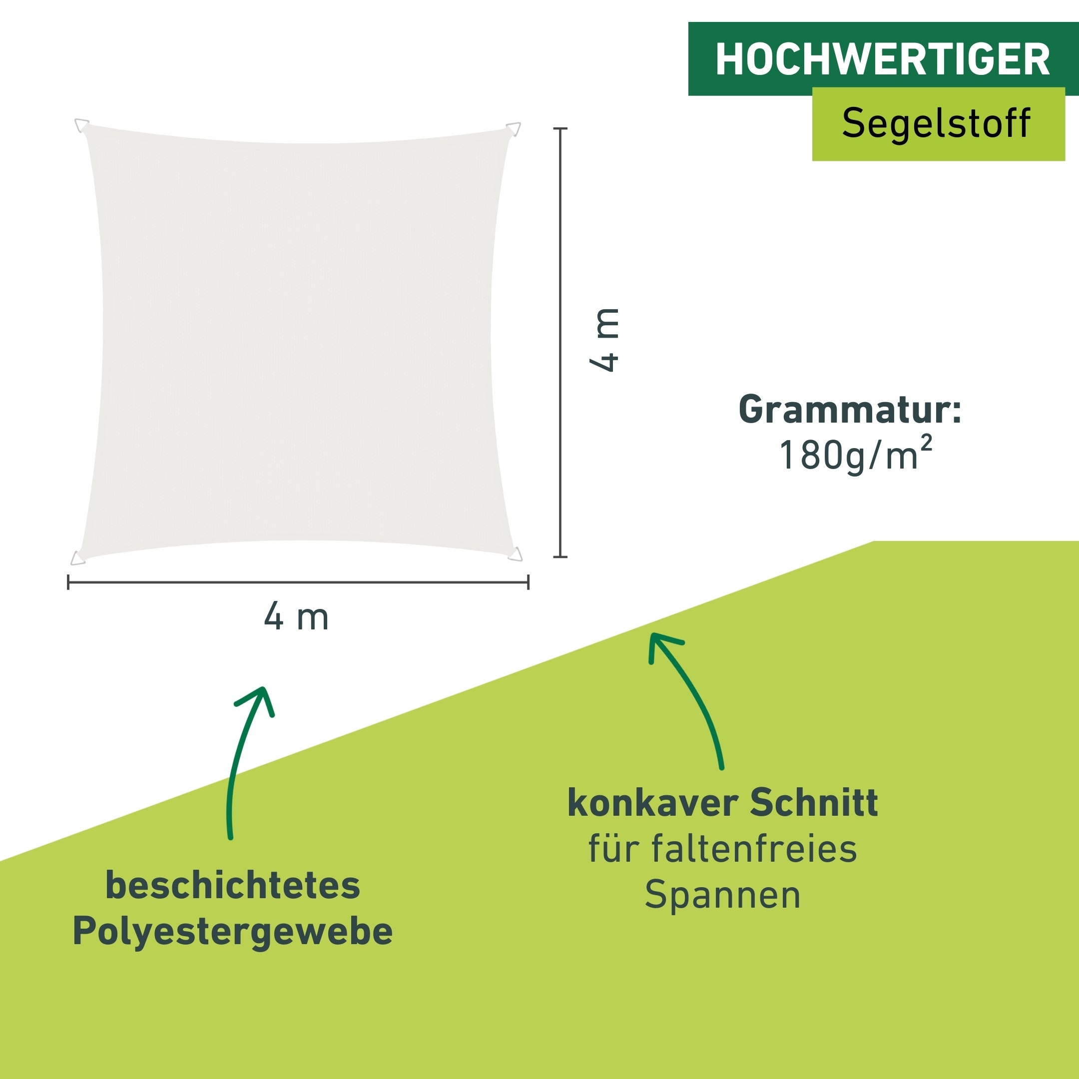 Windhager Sonnensegel »Cannes, Quadrat Segel zur Beschattung von Garten, Terrasse, Balkon« Sonnenschutz 4 x 4 m, erhältlich in anthrazit, grau, taupe oder weiß