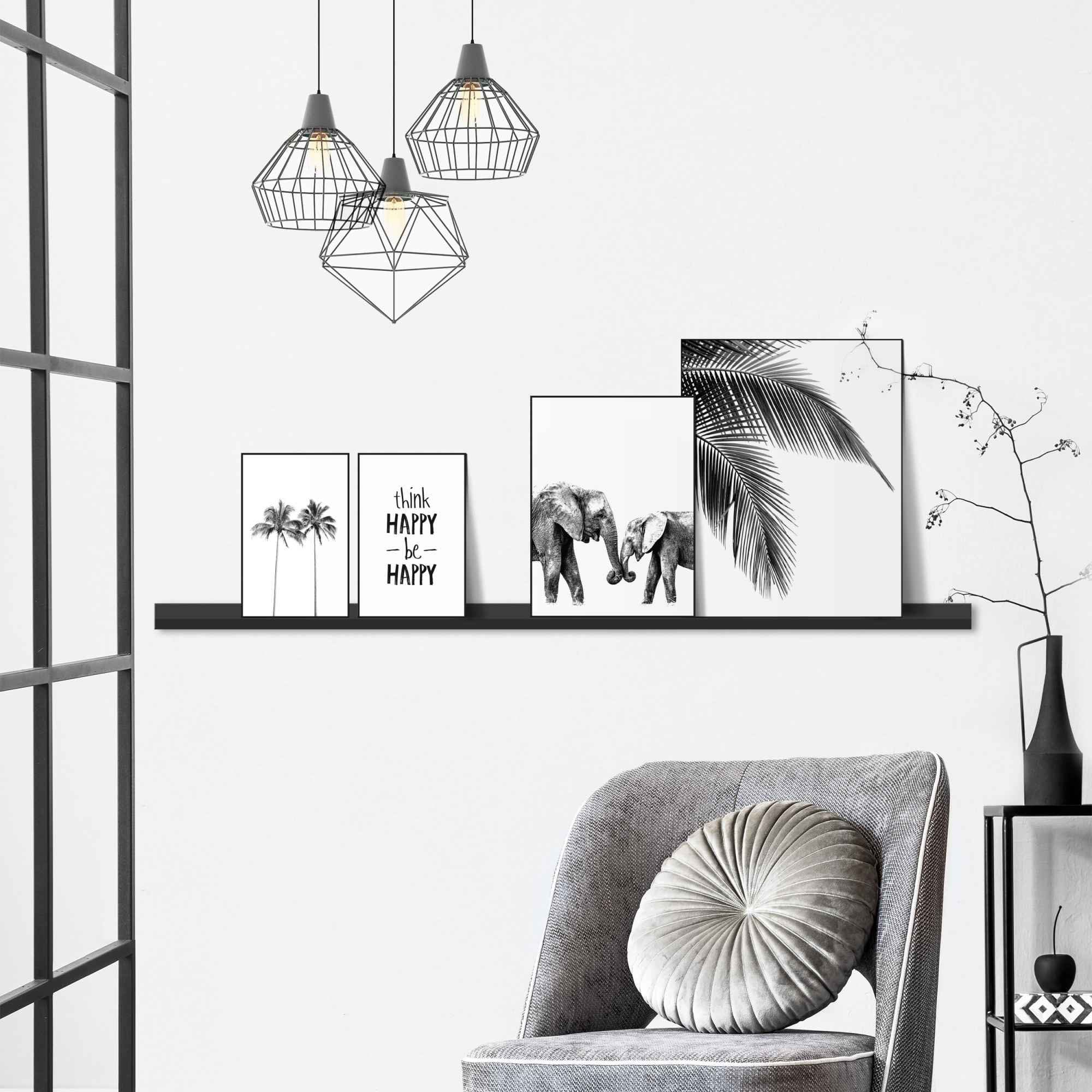 Reinders! Wandbild »Wandbilder Set Be Happy Palm - Baum - Modern - Elefant - Glück«, Schriftzug, (4 St.)