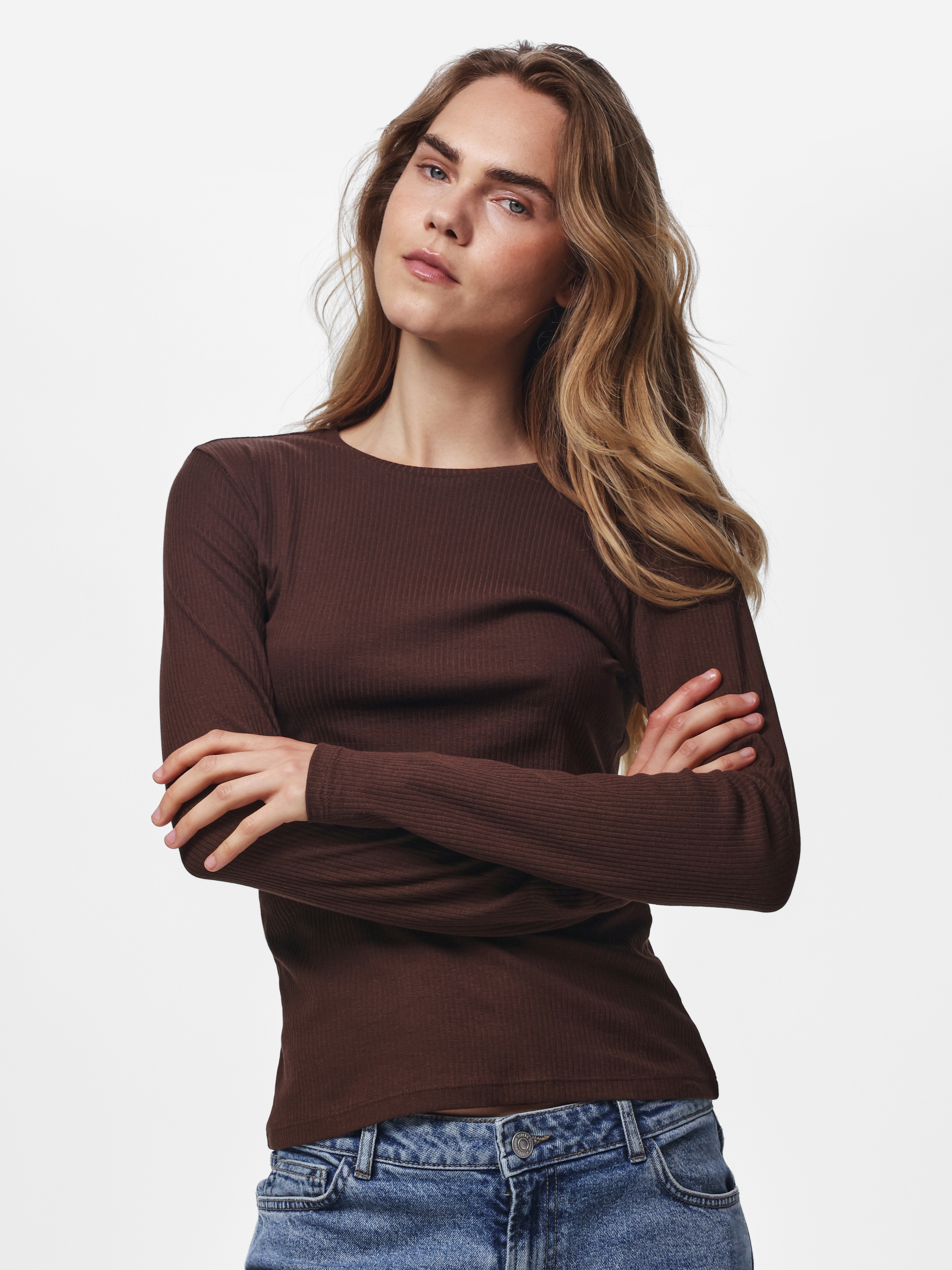 pieces Langarmshirt "PCRUKA LS TOP NOOS BC" Baumwollmischung, slim fit