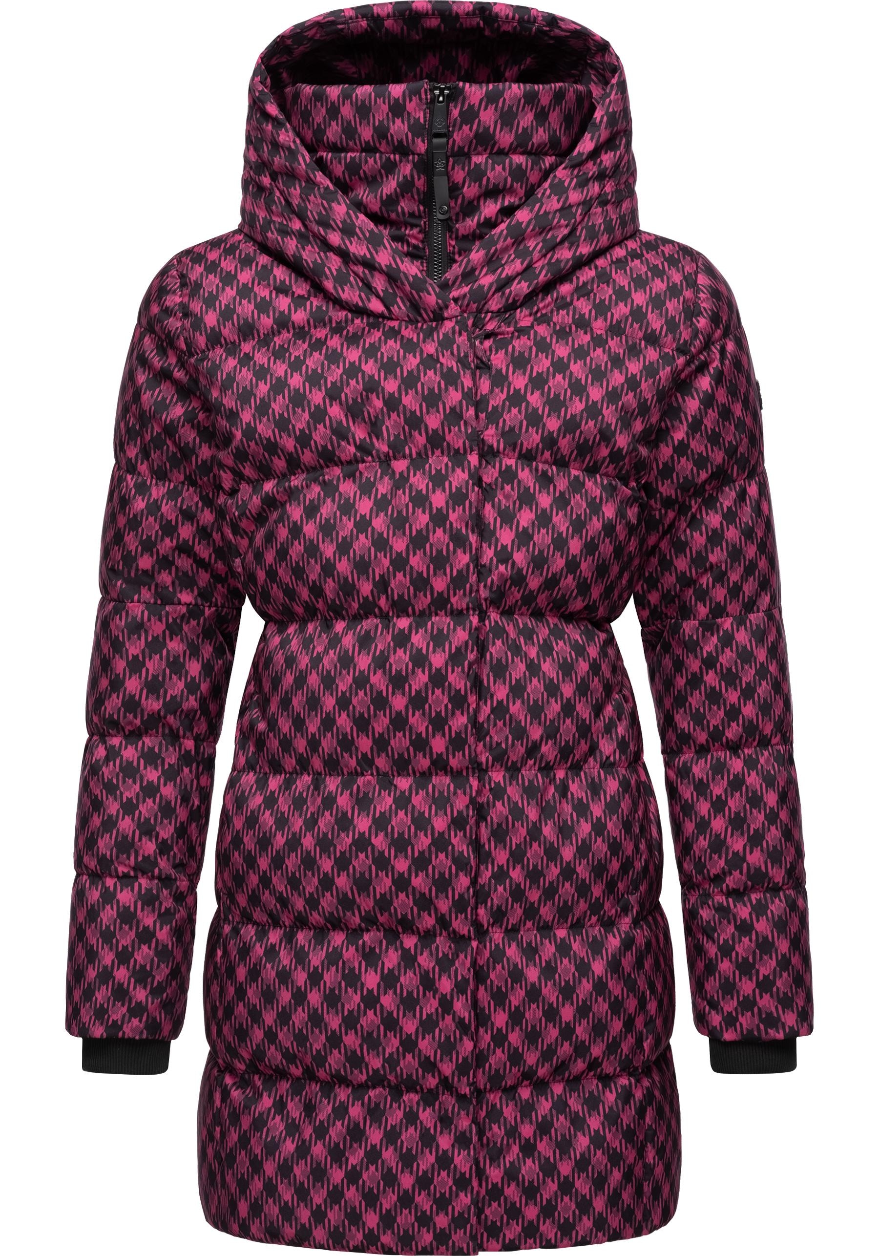 Ragwear Steppmantel "Niara Print", Damen Wintermantel mit angesagtem Hahnentritt Muster