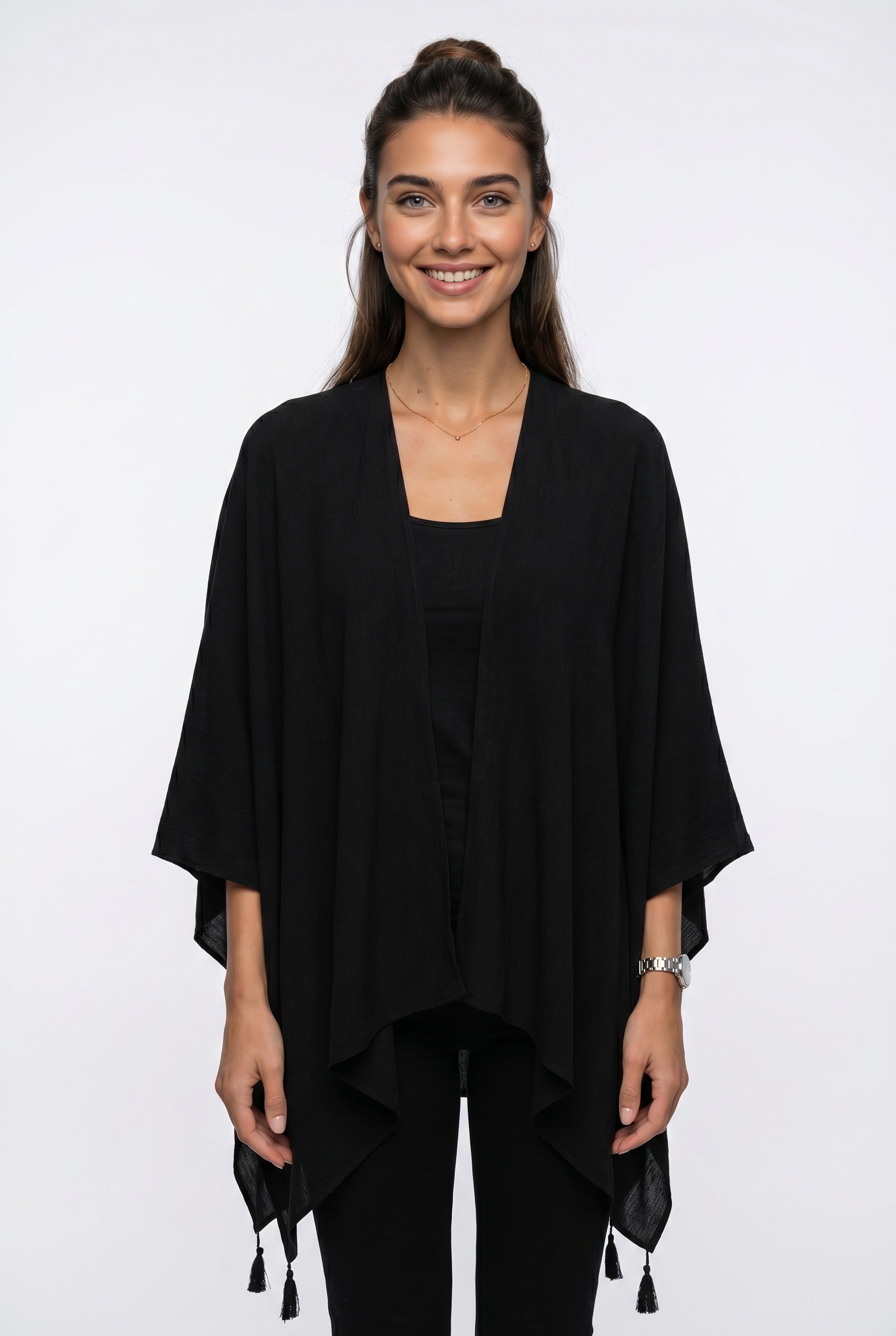bonprix Poncho "Leichter Sommerponcho" aus reiner Viskose, mit verspielten Quasten, leichter Sommerponcho