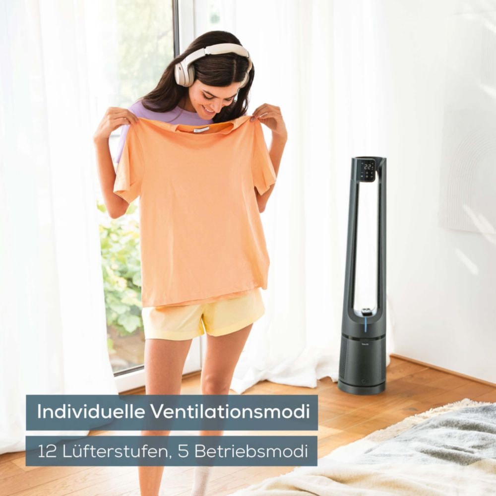 BEURER Ventilatorkombigerät »LV 500, 2-in-1 Luftreiniger & Ventilator für frische, kühle Luft«, Mit 3-schichtigem Filtersystem & kraftvollem Luftstrom, 5 Programme