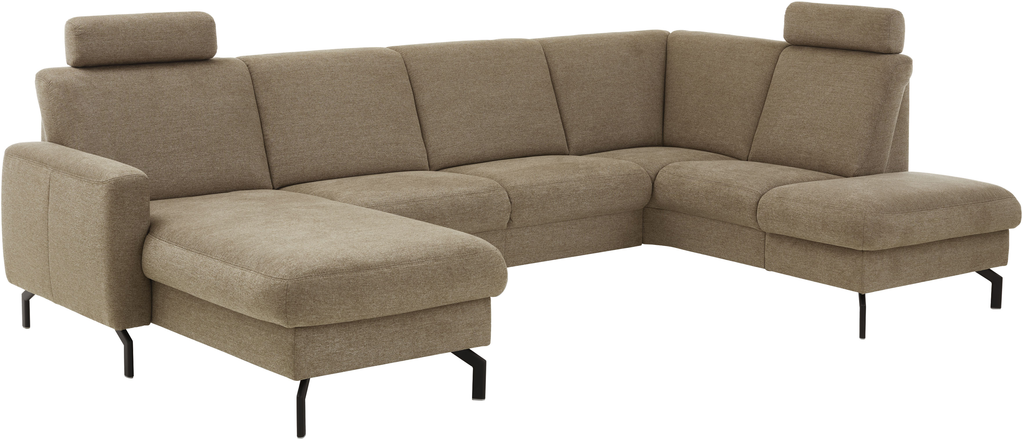 Die PlanBar Wohnlandschaft "PP-PF25099, U-Form, Breite 307cm" Wahlweise mit Kopfstützen, Stauraum und motorischer Vorziehbank