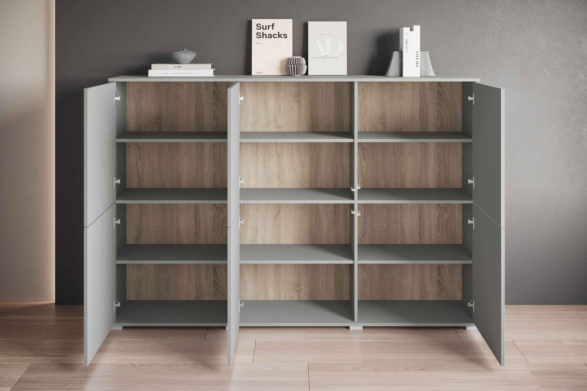 INOSIGN Highboard »Kenia, moderne grifflose Hochkommode mit 6 Türen, Breite 180 cm«, (1 St.), Push-to-Open-Fronten, höhenverstellbaren Einlegeböden