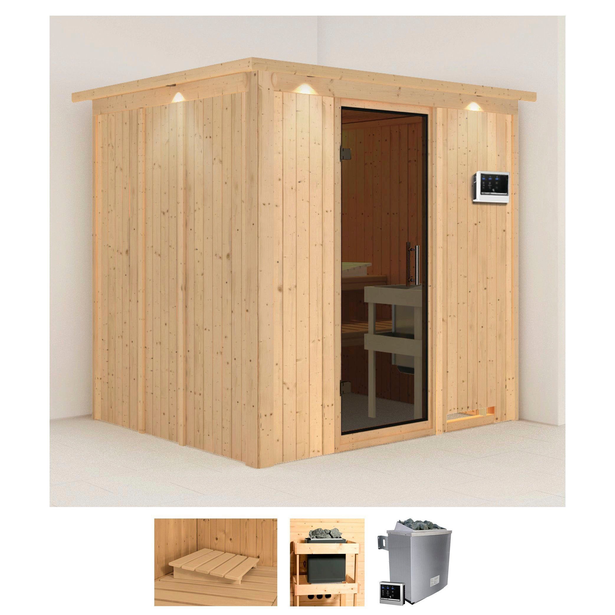 Karibu Sauna »Solida«, (Set), 9 KW-Ofen mit externer Steuerung