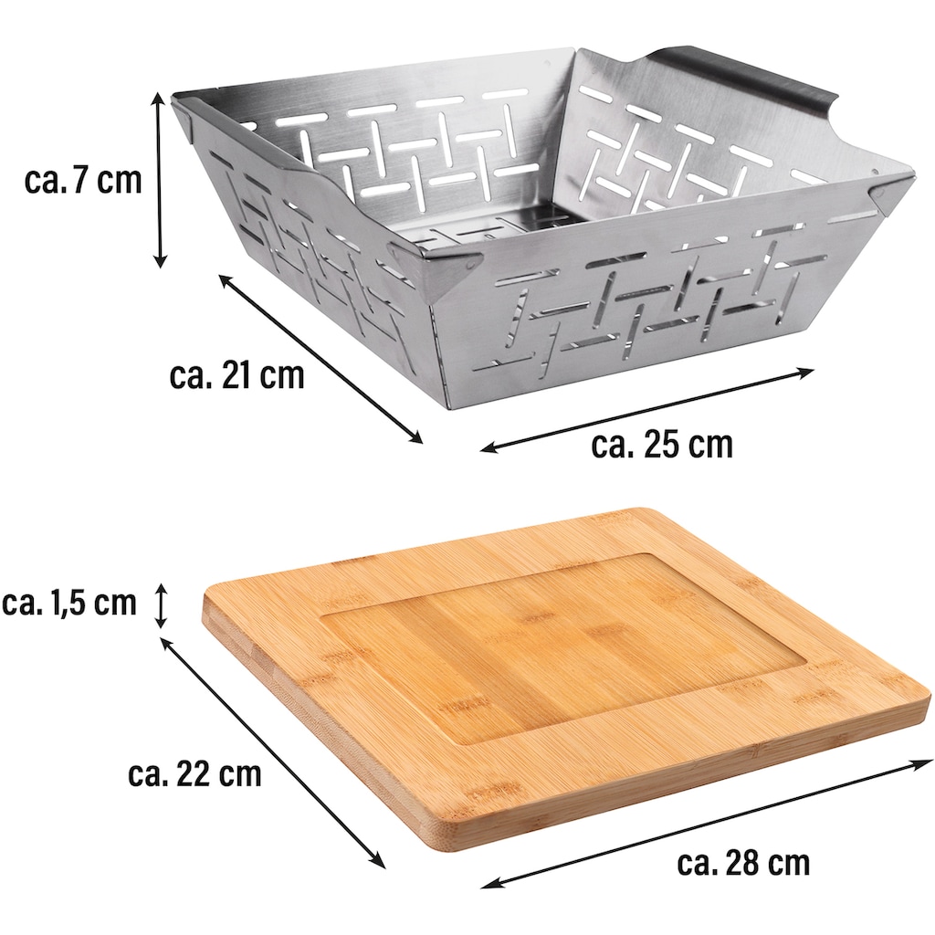FREYERSBACHER Grillschale, Edelstahl, (Set, 2 St., mit Holzuntersetzer)