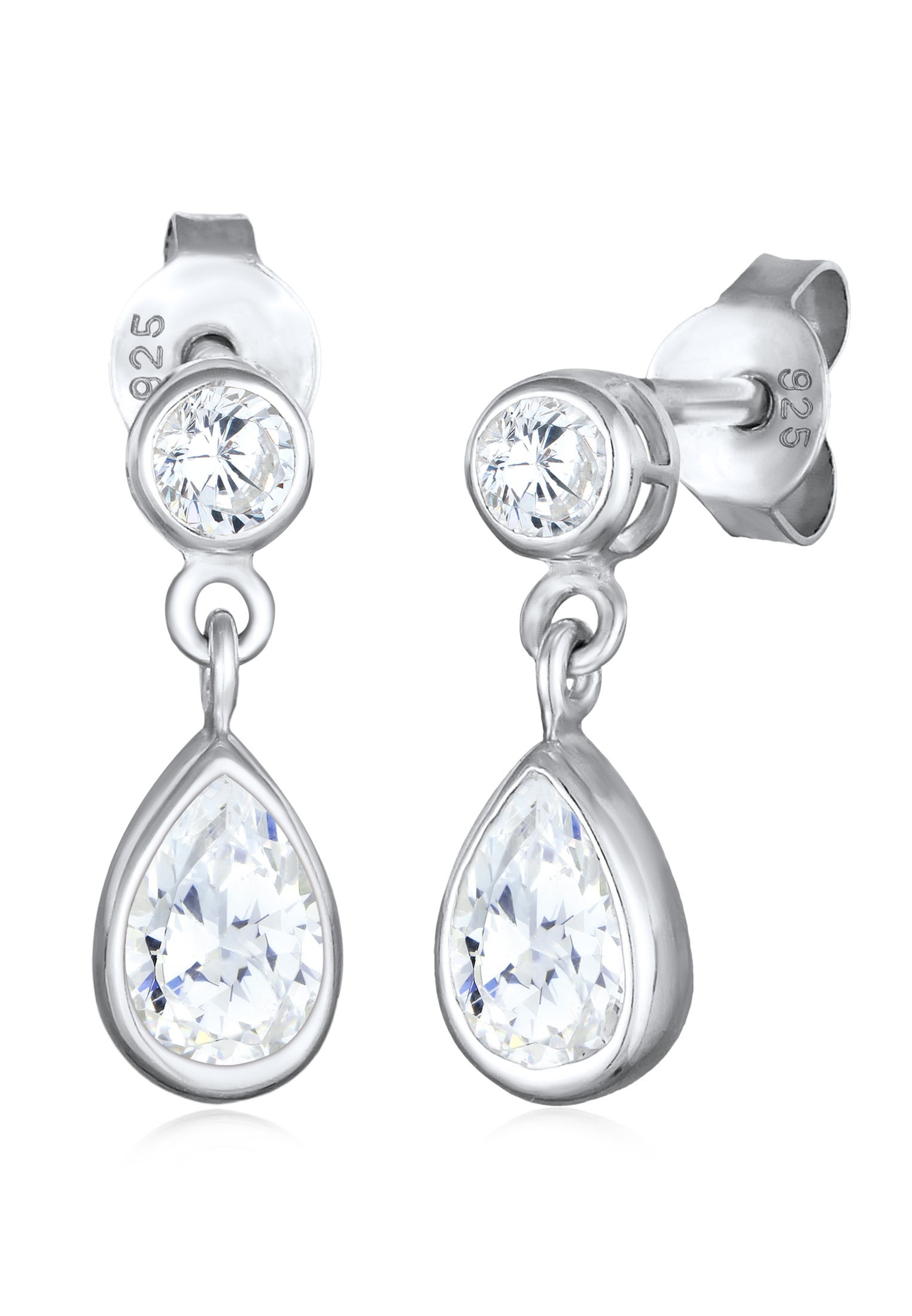 ELLI Damen Paar Ohrstecker "Ohrringe Tropfen Zirkonia Elegant 925 Silber", 14,mit Stein, Silber 925 (Sterlingsilber), silber, Silber 925