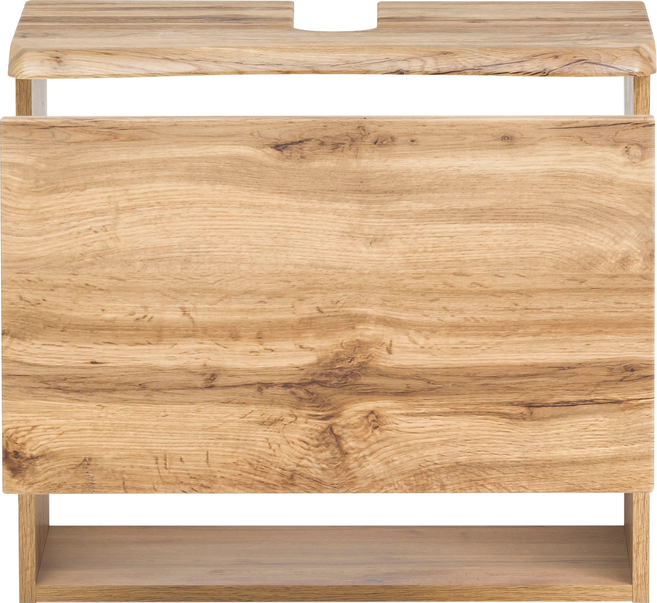 welltime Waschbeckenunterschrank »Stubach«, Bad Schrank, Abdeckplatte mit Baumkante, Breite 60 cm