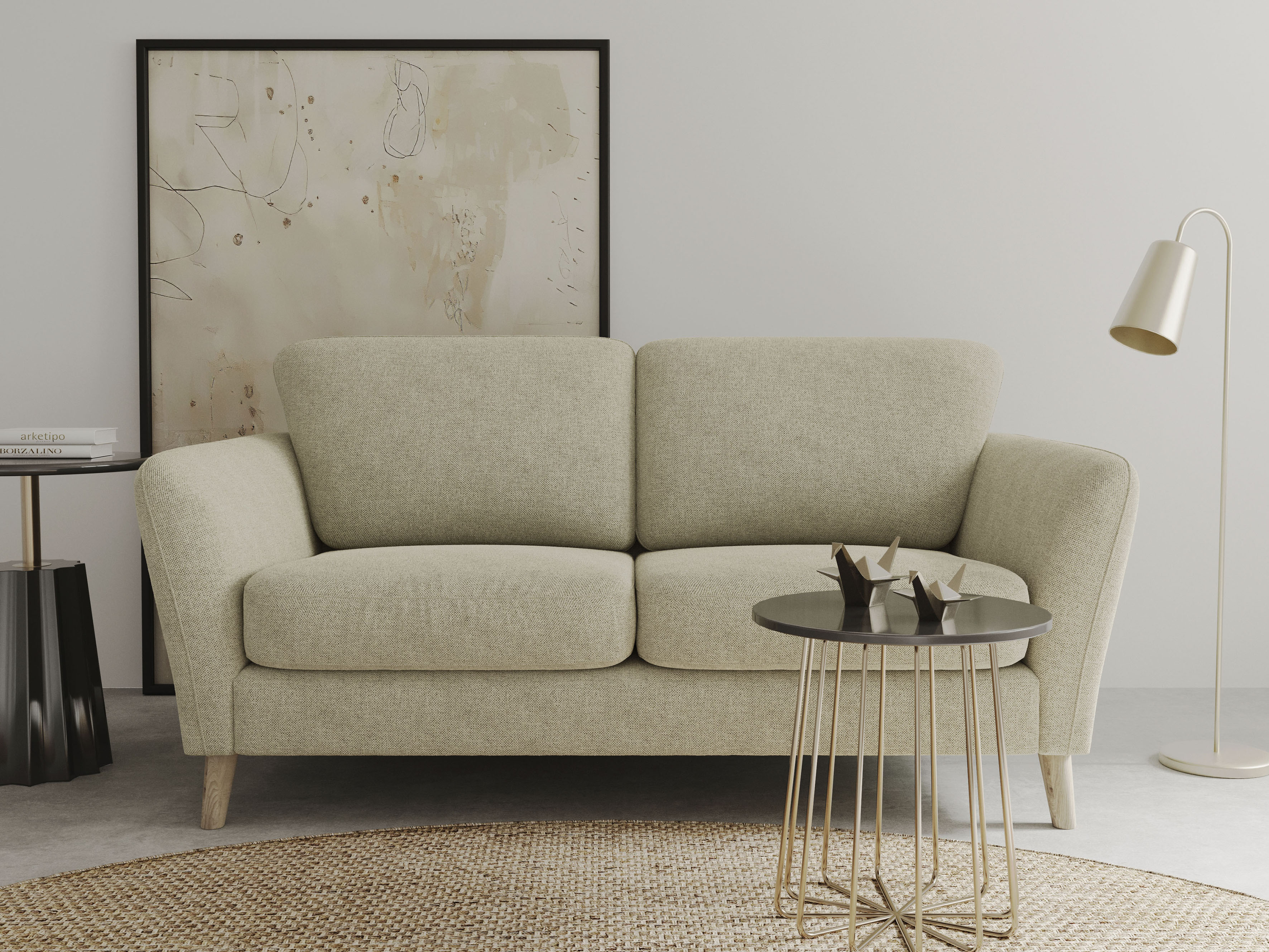 OTTO home 2-Sitzer "MARSEILLE Kompaktsofa 170 cm, Cord, Flachgewebe, Struktur, Webstoff" Massivholzbeine Eiche, Landhausstil, Wellenunterfederung