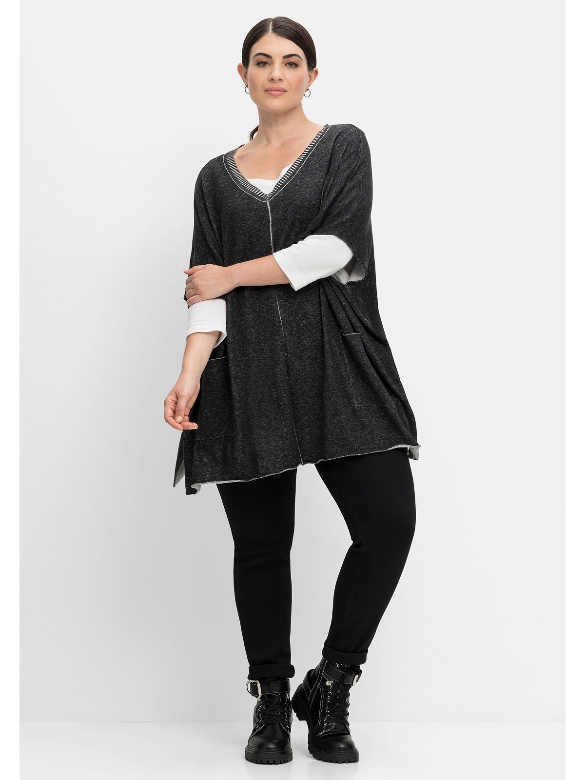 Sheego V-Ausschnitt-Pullover »Große Größen«, mit zweifarbigem Strick