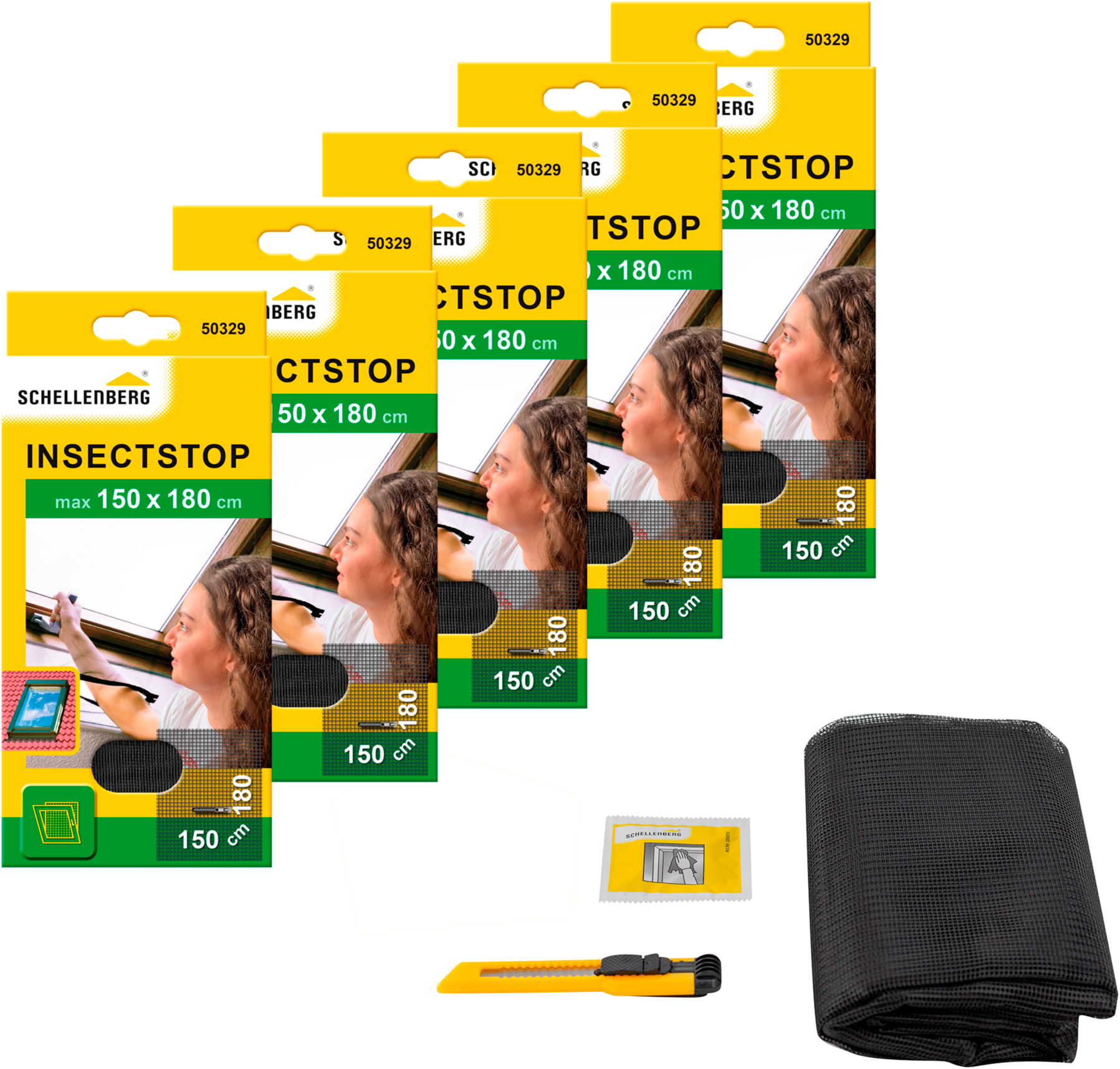 SCHELLENBERG Fliegengitter-Gewebe "für Dachfenster mit Reißverschluss", B/H: 150cm x 180cm, 5er Pack, grau, Insektenschutzgitter, Insektenschutz ohne