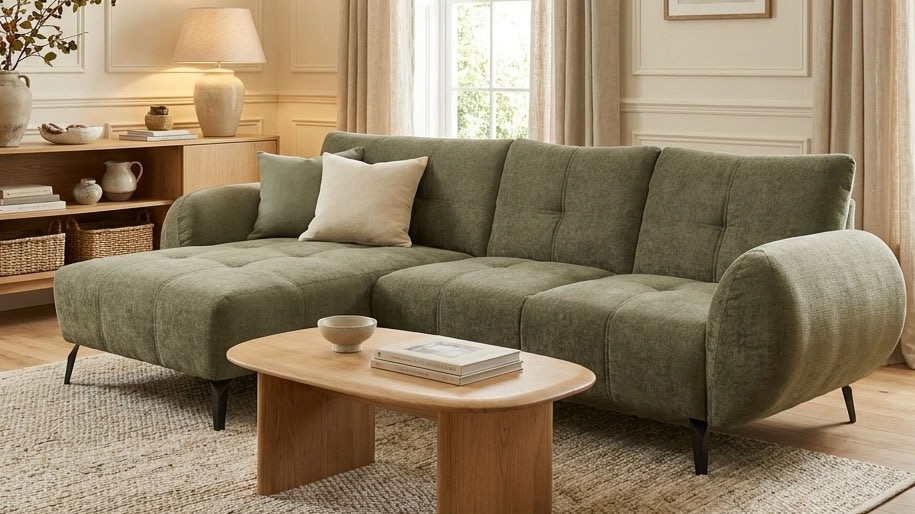 OTTO home Ecksofa "Viiborg 261 x 140 cm, mit Steppungen, elegant, modern" L-Form, pflegeleichter Bezug, hohe Füße - passend für Saugroboter