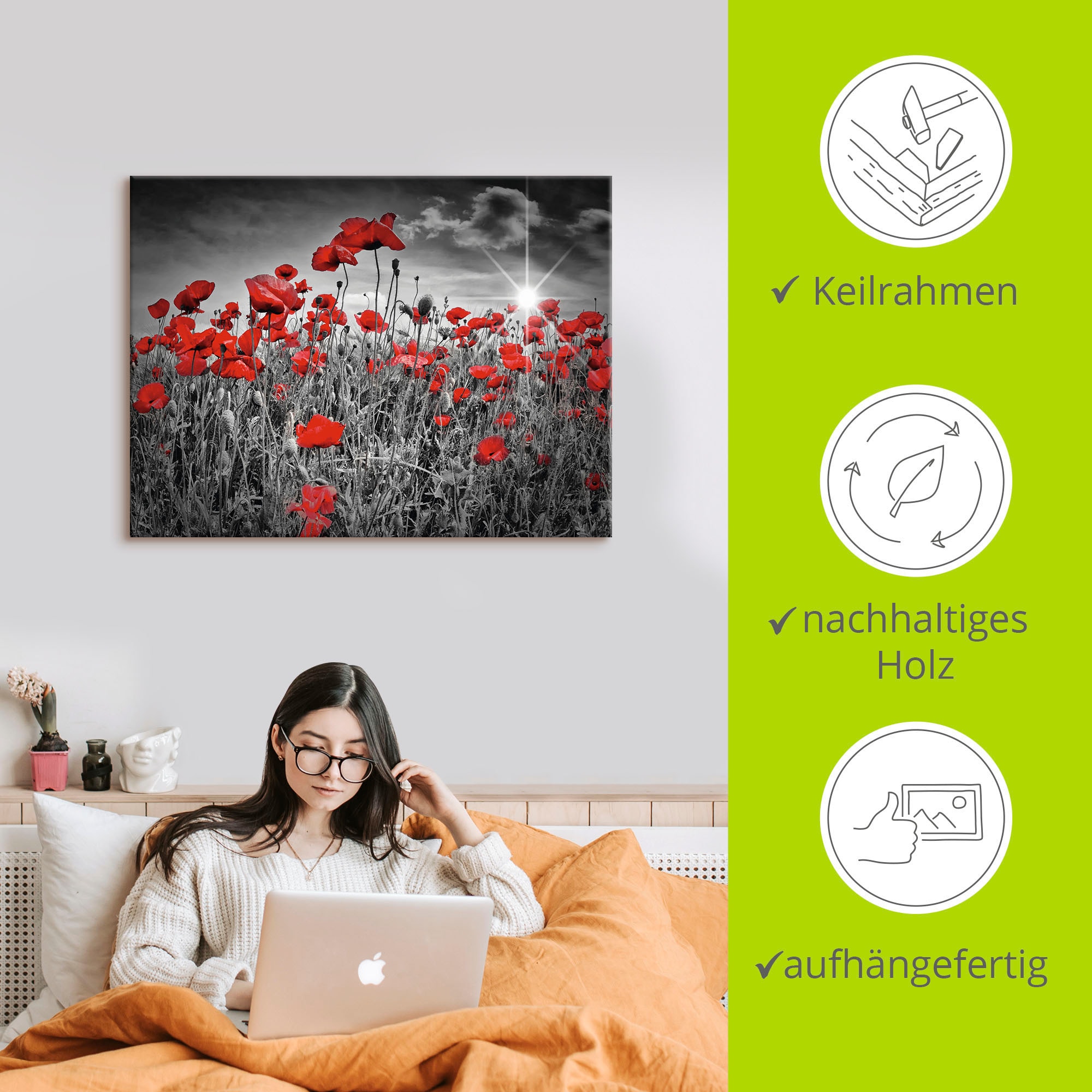 Artland Wandbild »Idyllisches Mohnblumenfeld«, Blumen, (1 St.), als Leinwandbild, Poster in verschied. Größen