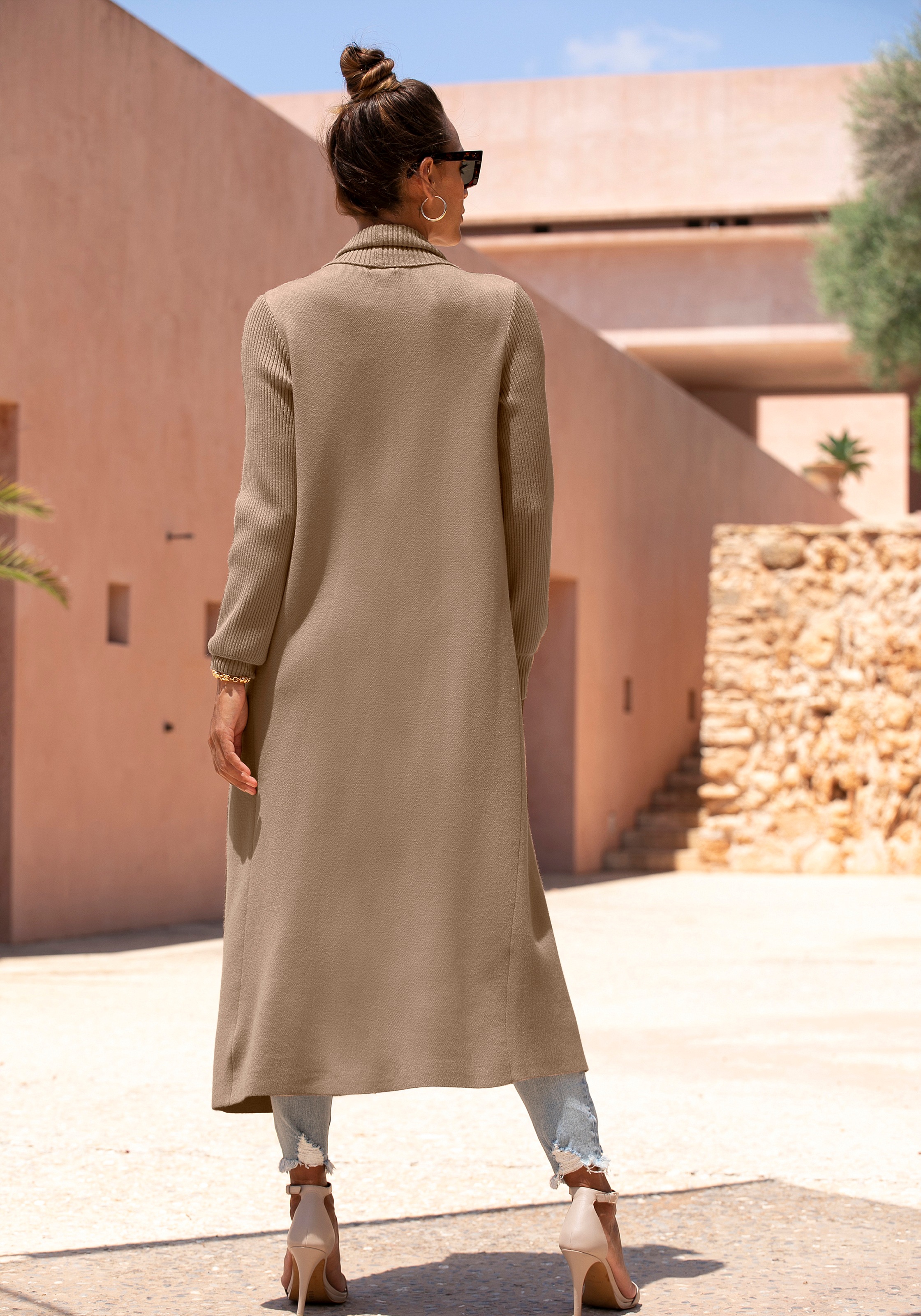 Thumbnail - LASCANA Longstrickjacke mit Rippstrickdetails und Taschen, lässiger Strickmantel