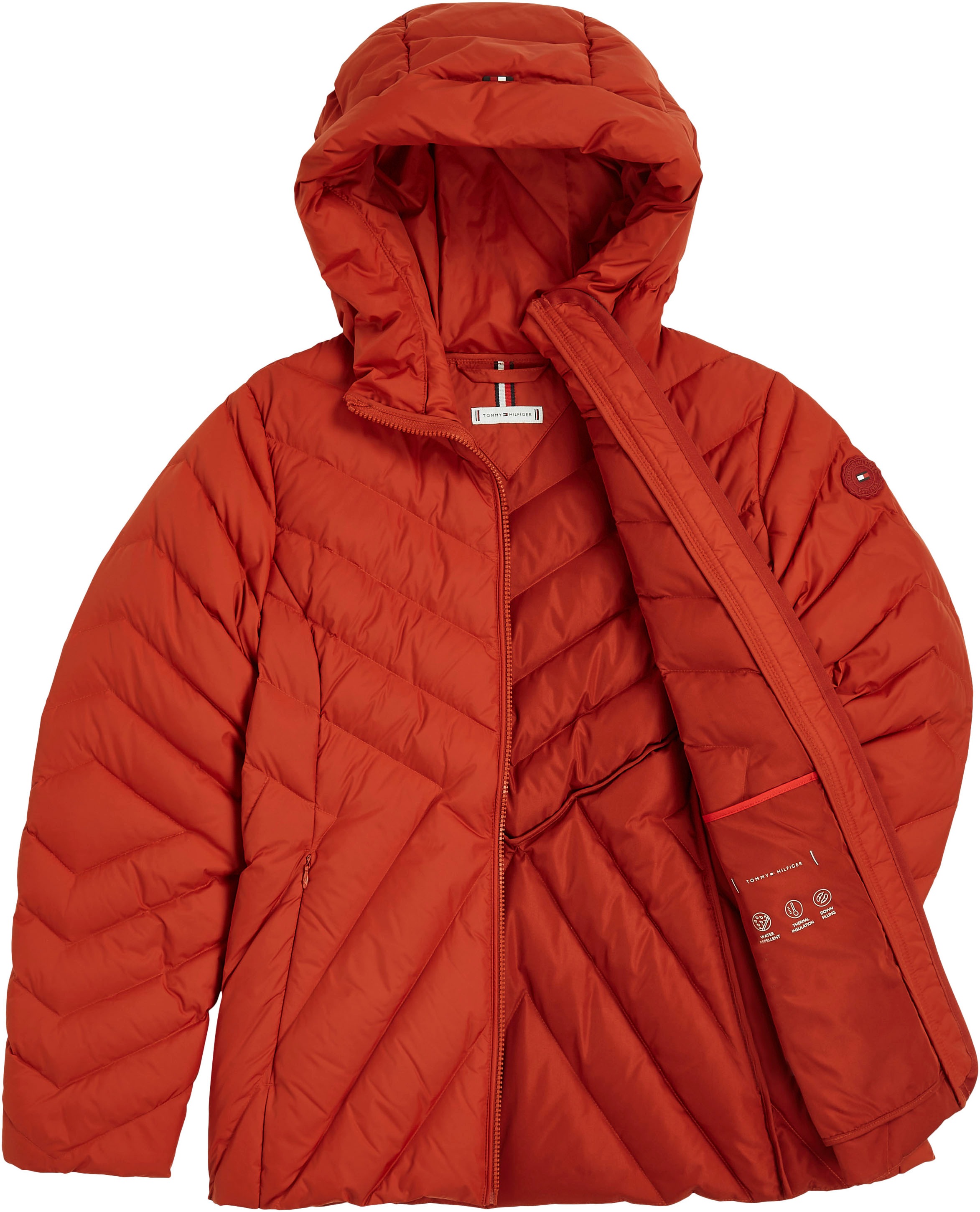 Tommy Hilfiger Steppjacke »CHEVRON MW PADDED JACKET«, mit Kapuze, mit mittelstarker Wattierung und Tommy Hilfiger Markenlabel