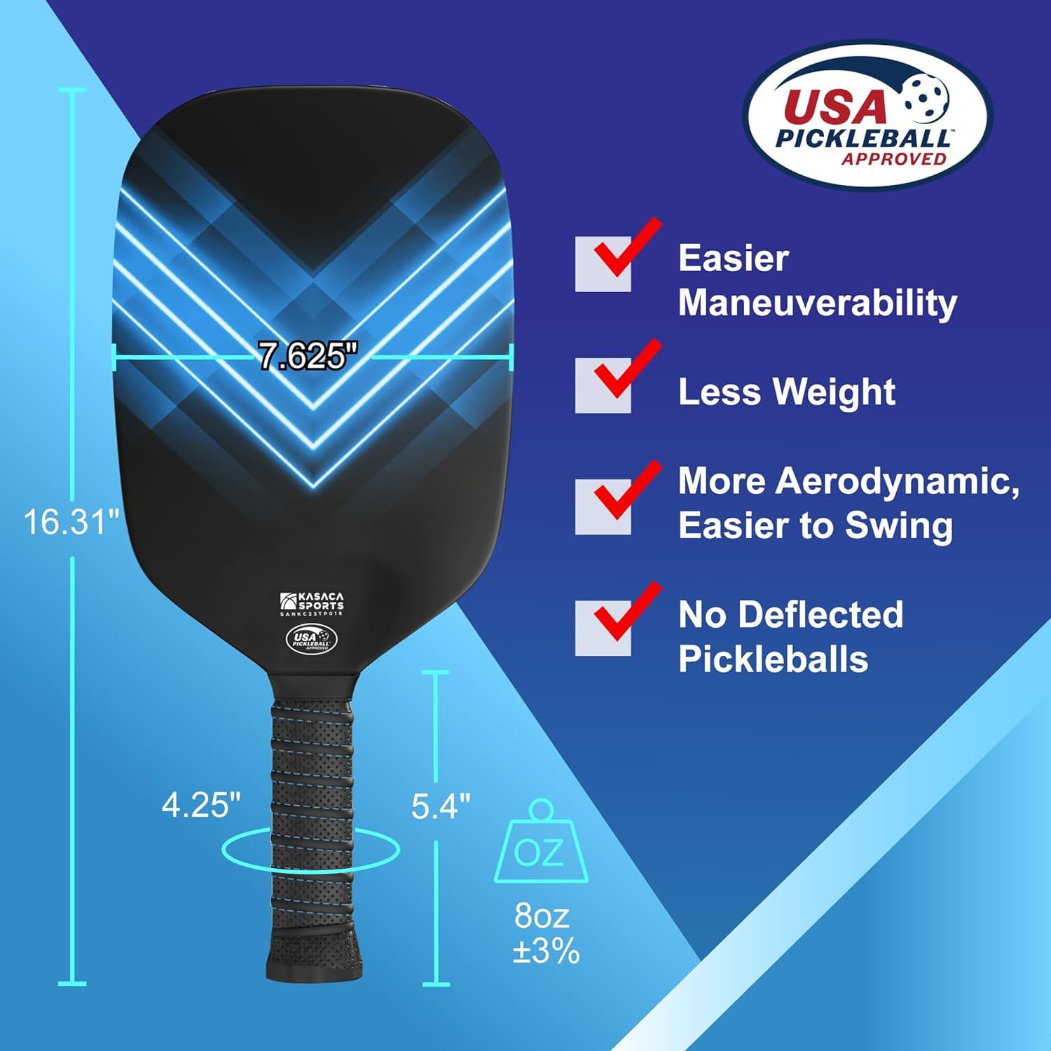 KASACA Pickleballschläger »Pickleball-Schläger Aero Swipe Carbon«, (Set, 2 tlg., Schläger & Schutzhülle)