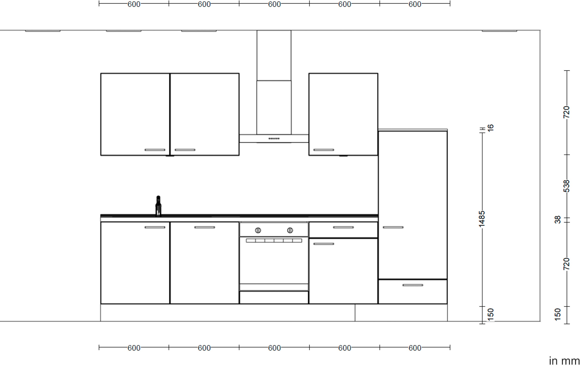 nobilia® Küchenzeile »"Structura I"«, vormontiert, Ausrichtung wählbar, Breite 300 cm, wahlw. mit E-Geräten