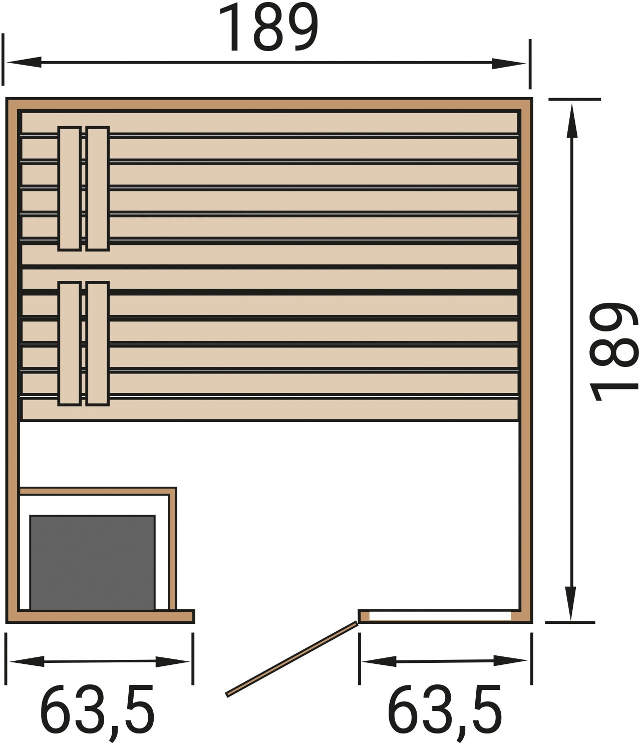 weka Sauna »Massivholzsauna VALIDA 3«, Blockbohlen, Fensterelement, moderne Ganzglastür