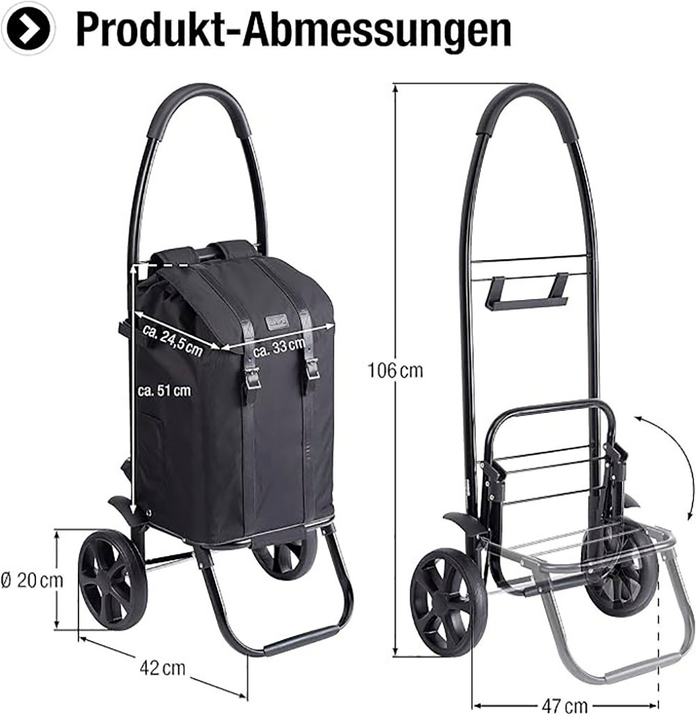 meister Einkaufstrolley »Black Edition - Separater«, 45 Liter, Einkaufstrolley und Rucksack in einem