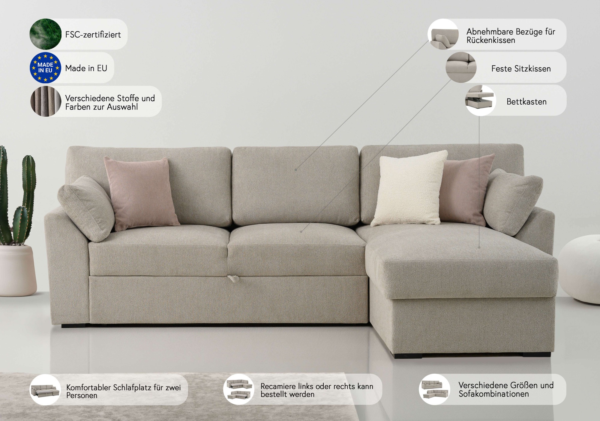 Home affaire Ecksofa »Citry«, Breite 246 cm, Chenille, Bettfunktion, Bettkasten, L-Form