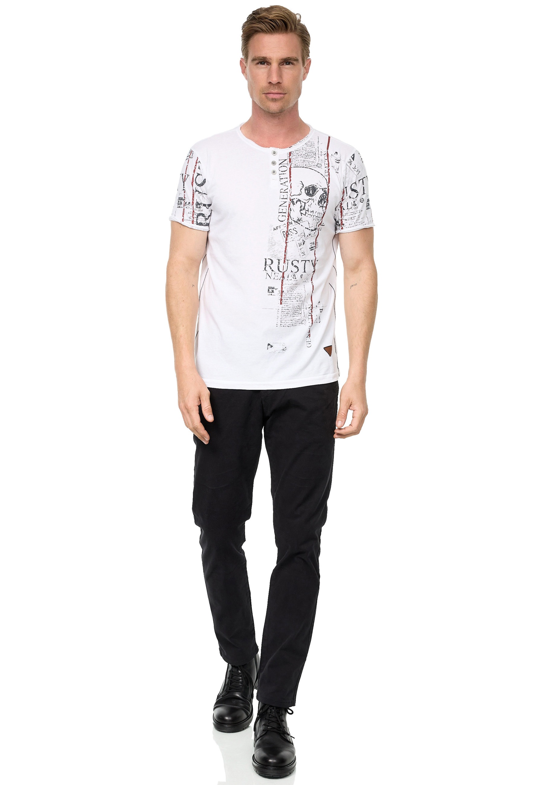 Rusty Neal T-Shirt, im Used-Look mit Allover-Print