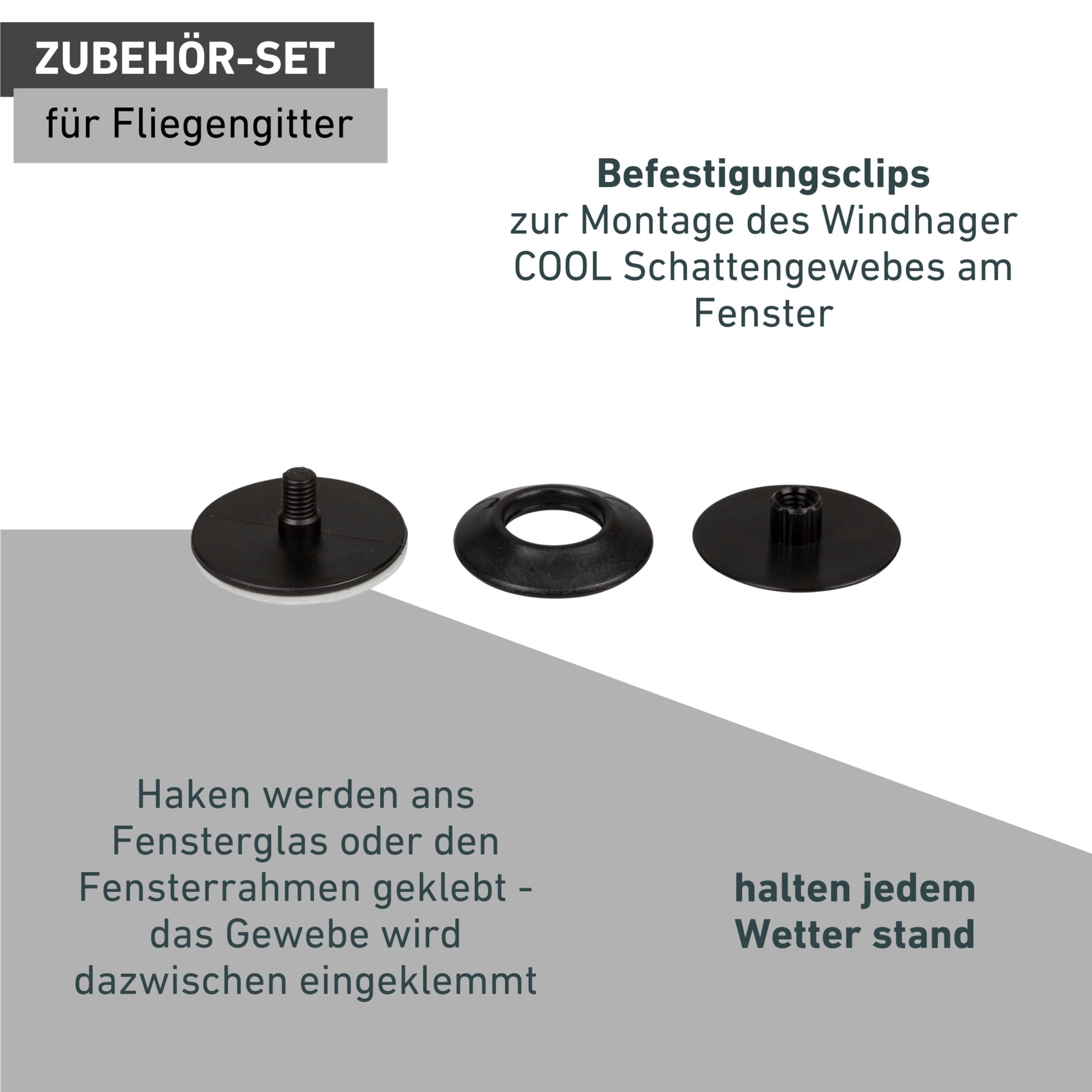 Windhager Zubehör-Set »für Sonnenschutzgewebe COOL, Befestigungsclips mit Klebehaken« Anbringung des Sonnenschutzgewebe am Fensterflügel, anthrazit, 6 Stk.