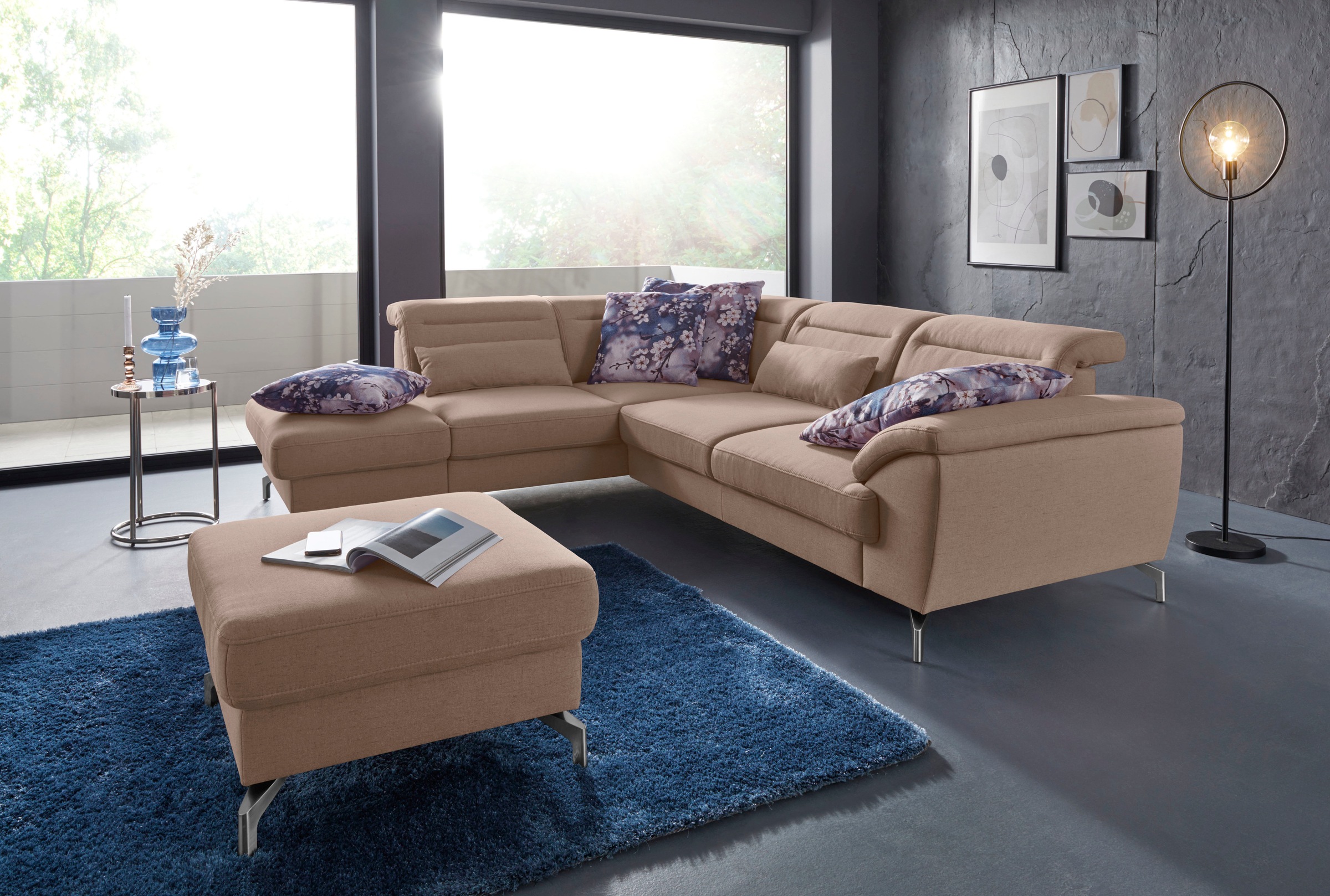 Ecksofa SIT & MORE "Percy L-Form", beige, B:270cm H:77cm T:235cm, Sofas, Ecksofa, 12 cm Fußhöhe, Sitztiefenverstellung, wahlweise in 2 Fußfarben