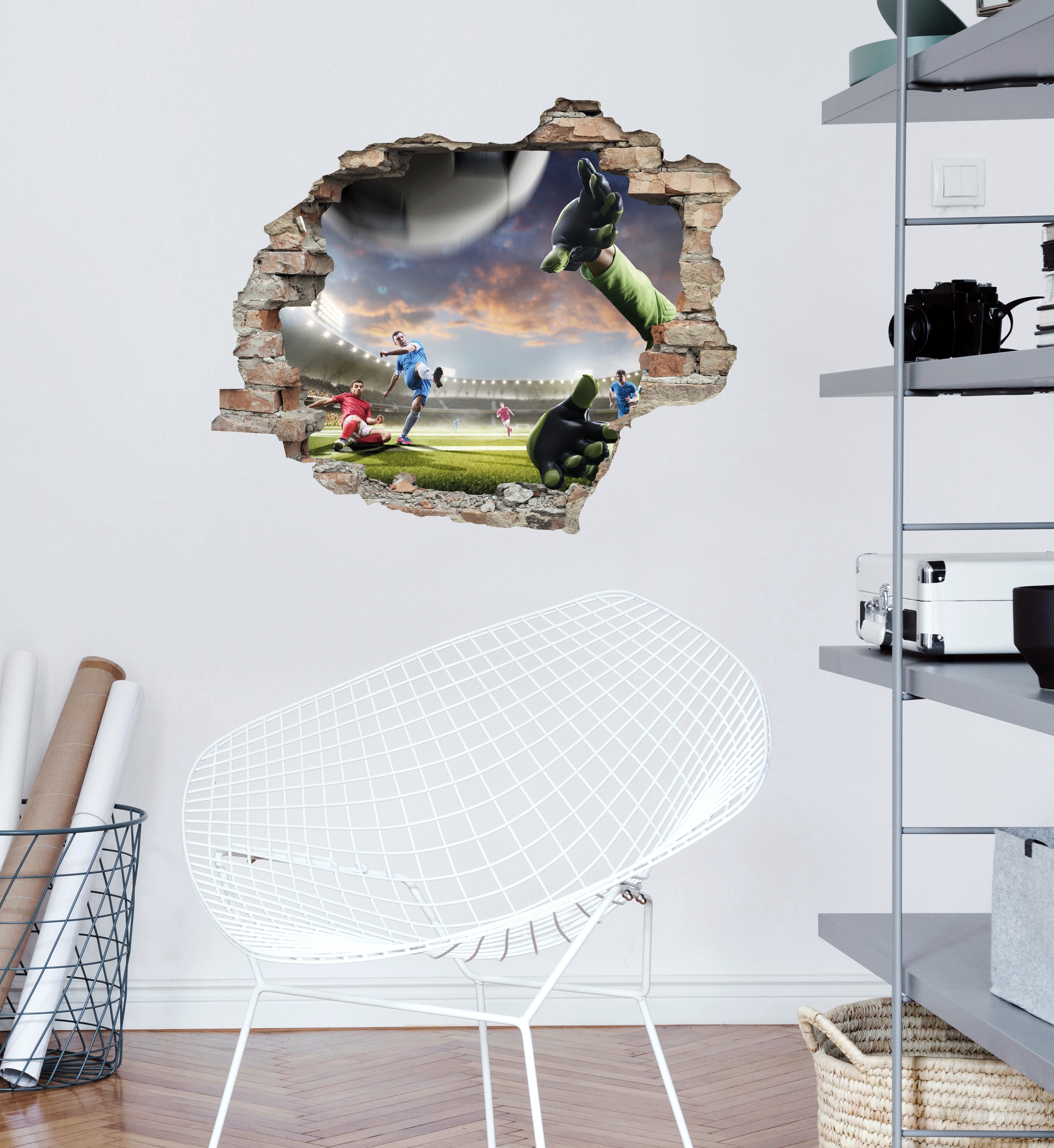 Thumbnail - queence Wandtattoo "Fußball", (1 St.), Wandsticker, Wandbild, selbstklebend, 3D, Wanddurchbruch
