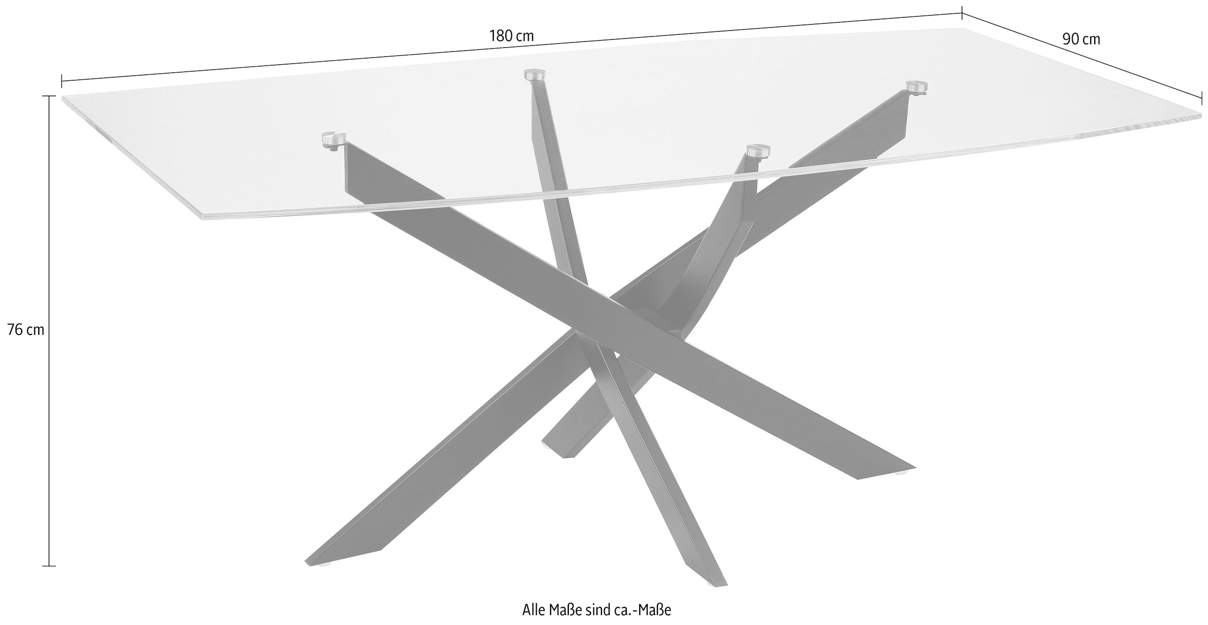 INOSIGN Esstisch »Kairi«, Glastischplatte, pulverbeschichtetem Metallgestell, zwei Tischbreiten