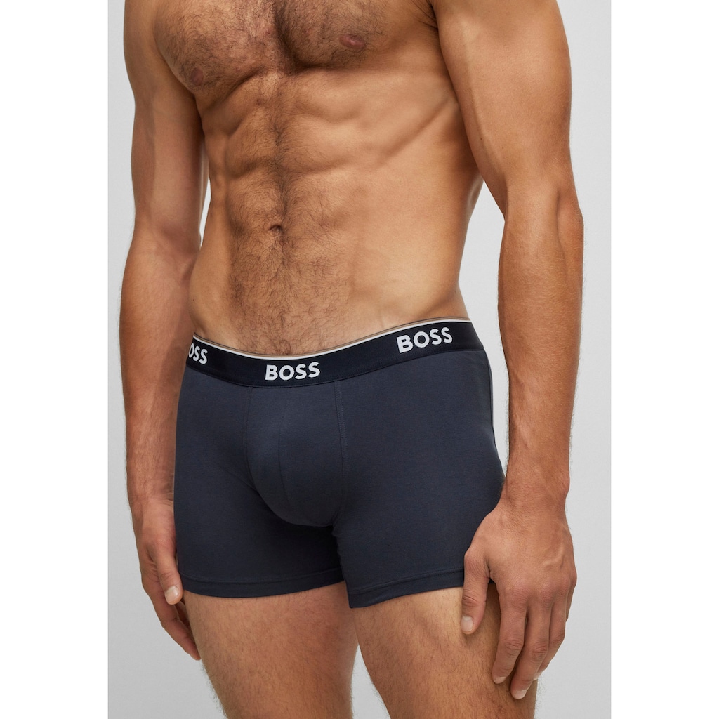 BOSS Langer Boxer »Boxer Brief 3P«, (Packung, 3er-Pack), mit farblich passendem Webbund