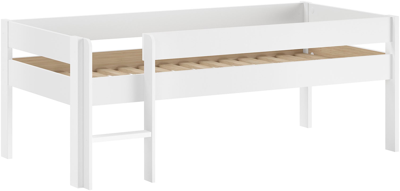 Vipack Stauraumbett »Primo, mit Absturzschutz, niedriger Bauhöhe ideal unter Dachschrägen« Kiefer weiß, inkl. Rolllattenrost, wahlweise ohne oder mit Rutsche