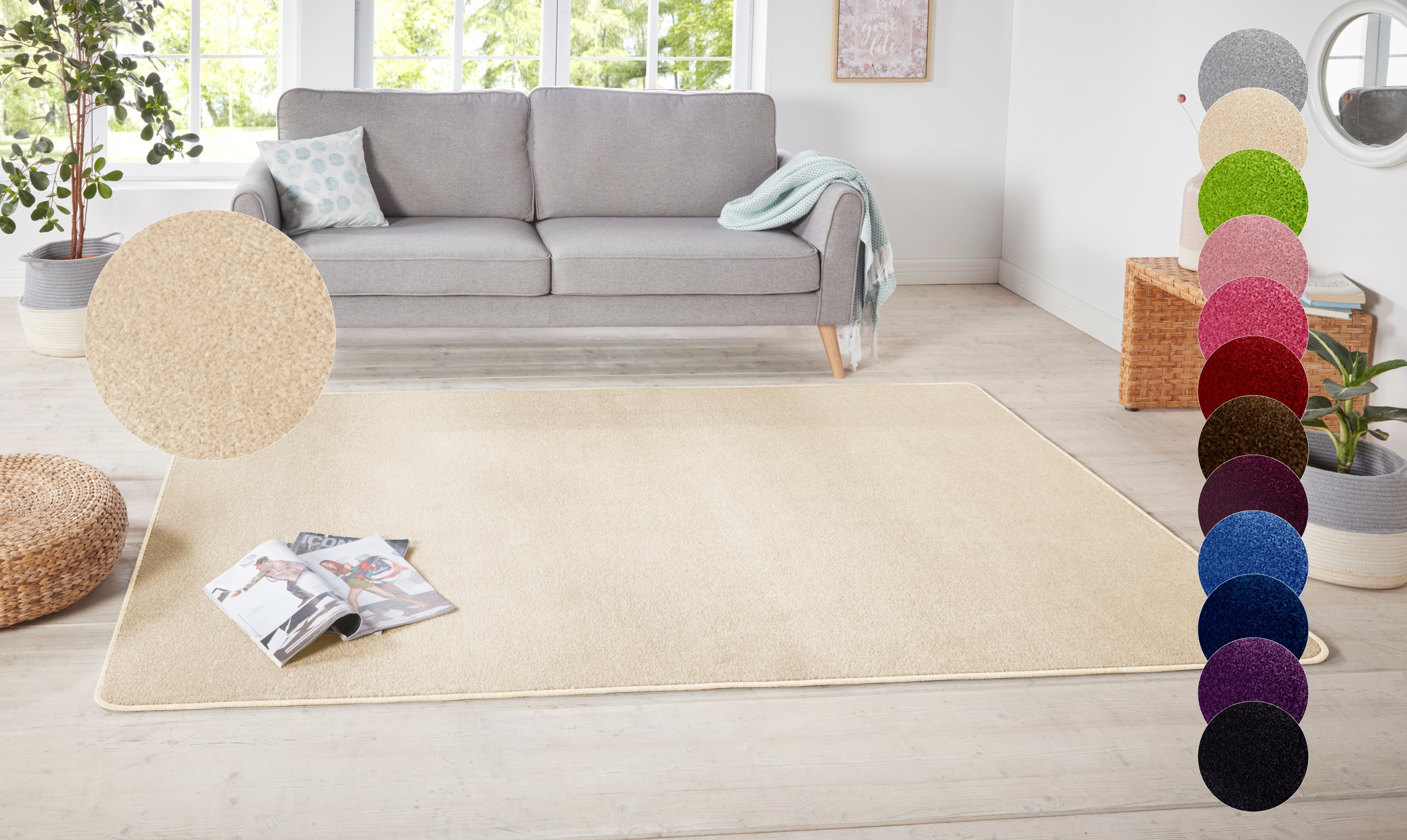 HANSE Home 1100000002199 "Shashi" rechteckig 8,5 mm Höhe Kurzflor, Unifarben, Läufer, weich, Esszimmer, Kinderzimmer, Flur