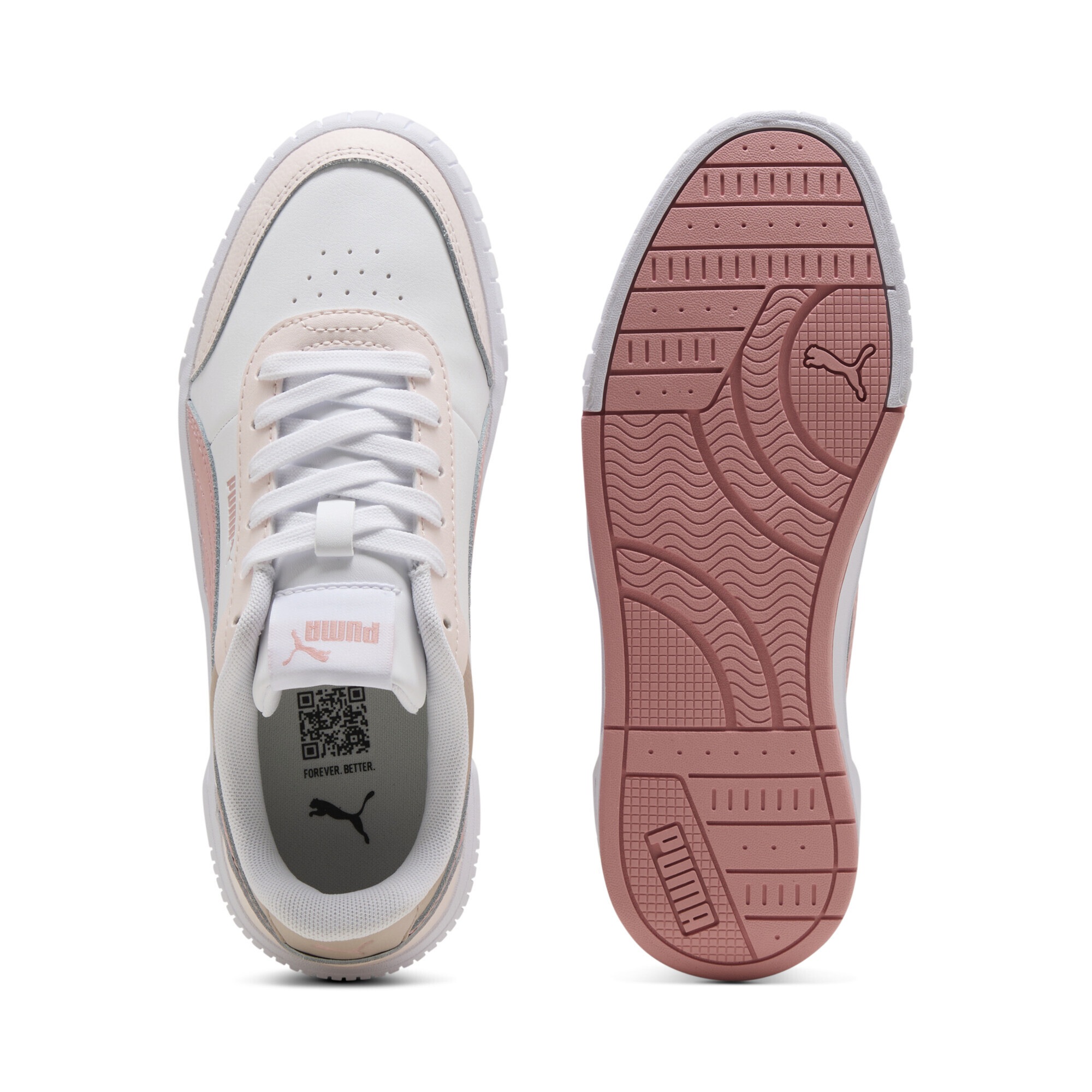 Sneaker PUMA "Carina Mia Sneakers Mädchen", Damen, Gr. 38,5, weiß rosy outlook jasmine flower pink, Obermaterial: Kuhleder, Textil, Synthetik; Futter: Textil; Innensohle: Textil; Laufsohle: Gummi, Schuhe Sneaker 3