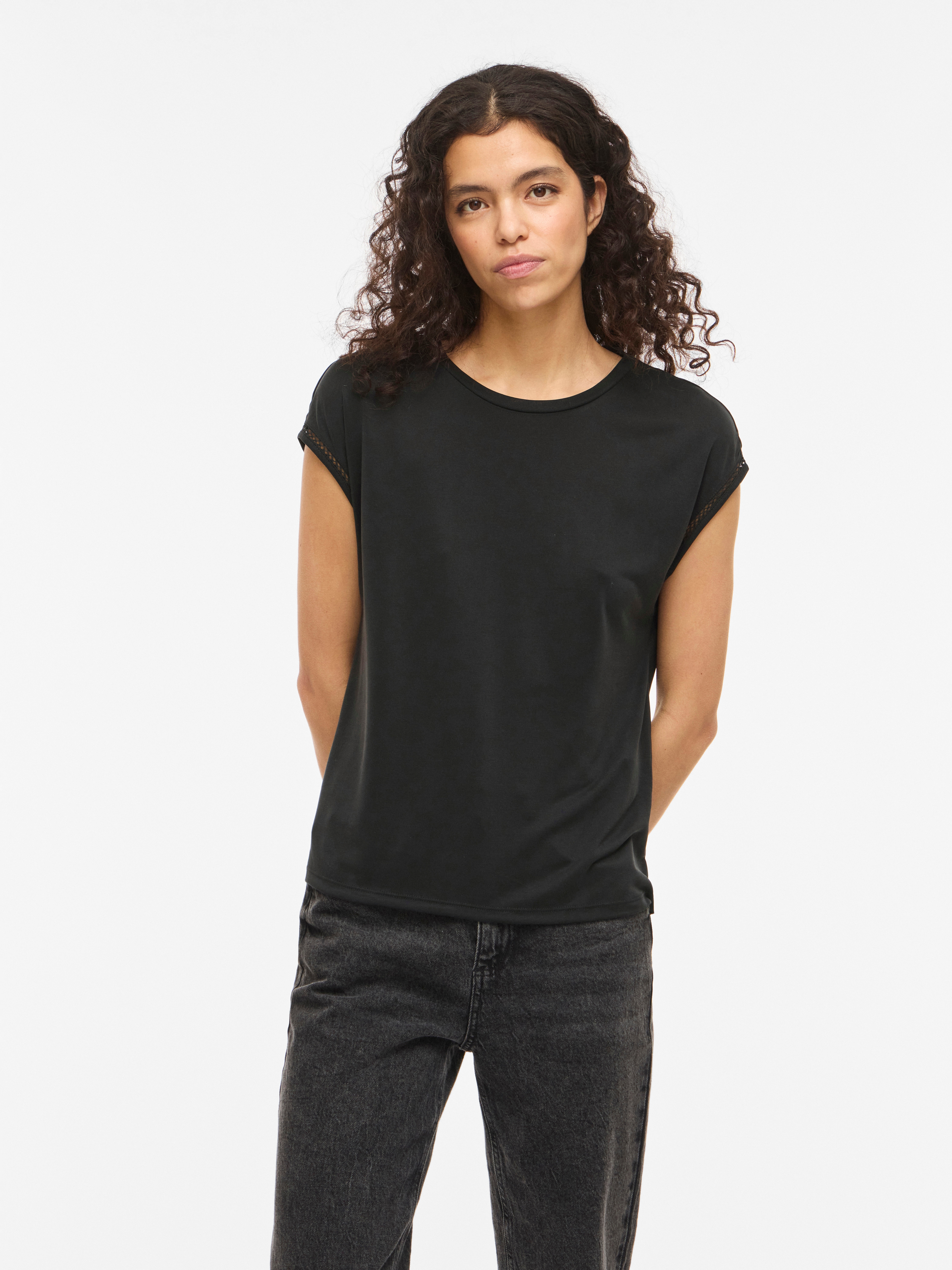Vila Kurzarmshirt "VIMODALA C/S O-NECK DETAIL TOP - NOOS"