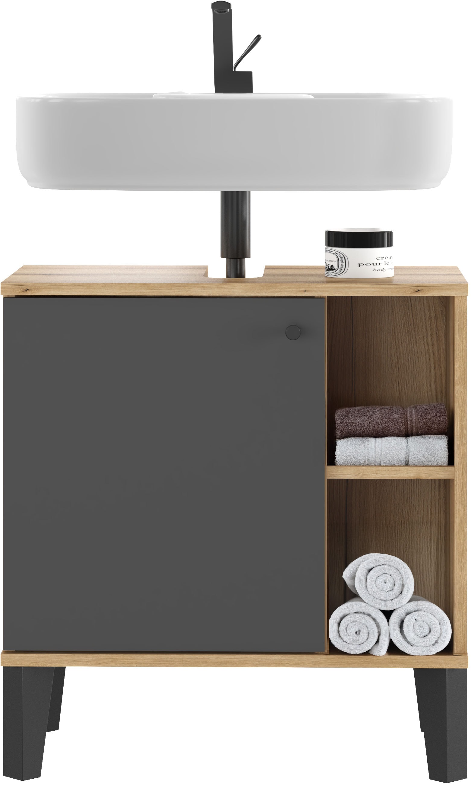 INOSIGN Waschbeckenunterschrank »Oslo, Waschtisch mit Knopfgriff, Badschrank im skandinavischen Design«, in der Türfarbe Weiß oder Grau verfügbar, ausreichend Stauraum