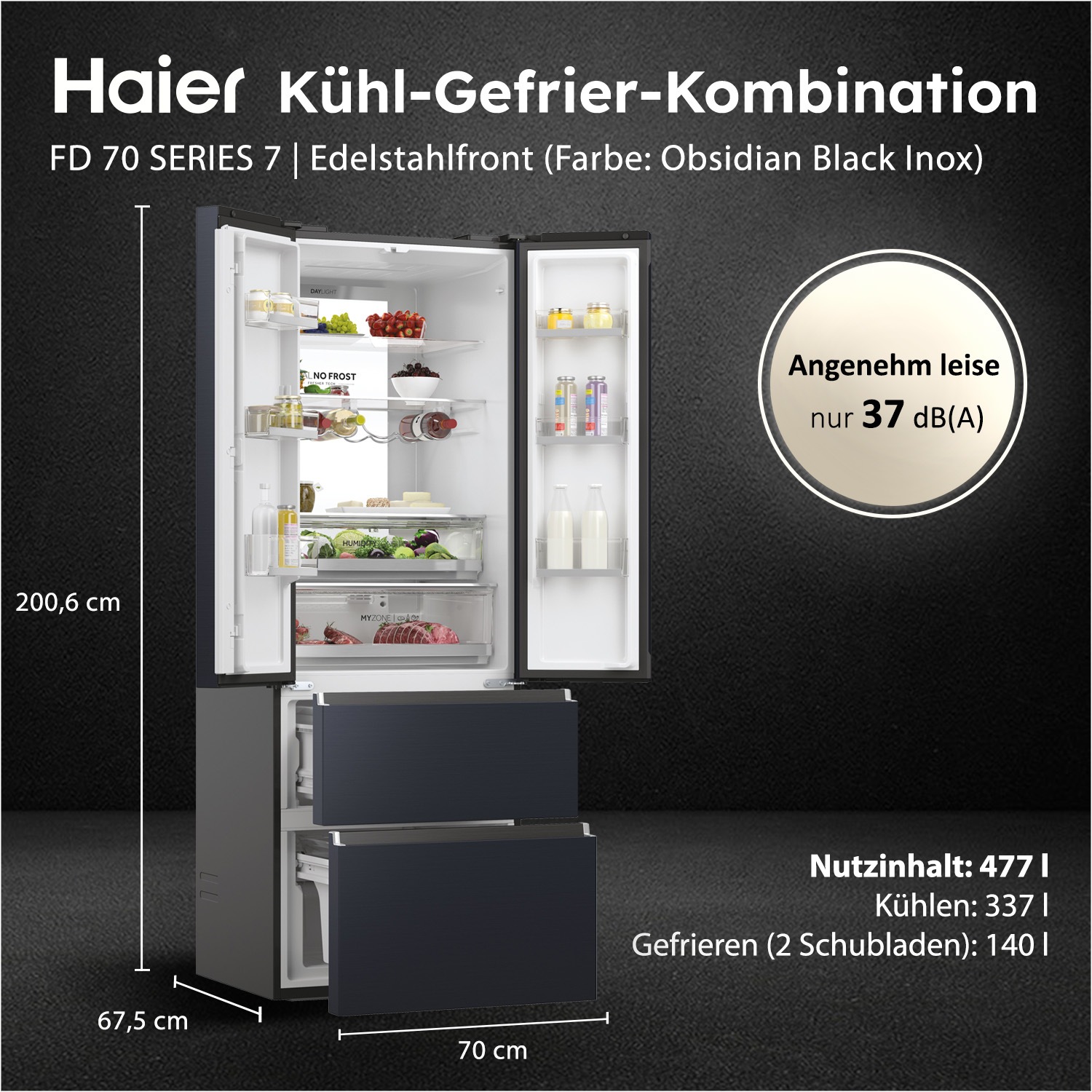 Haier French Door "HFW7720ENMB" 200,6 cm hoch 70 cm breit 201 cm hoch, 70 c günstig online kaufen