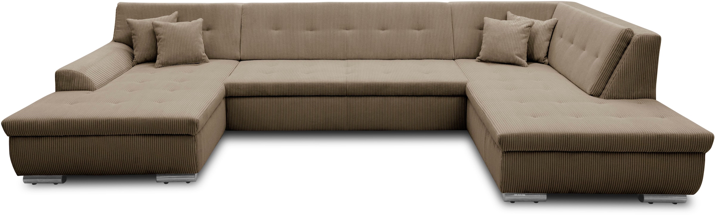 DOMO collection Wohnlandschaft "TREVISO inkl. Zierkissen, moderne Steppung, XXL: 364x201x83 cm" wahlweise mit Bettfunktion, in vielen Bezugsarten auch in Cord U-Form