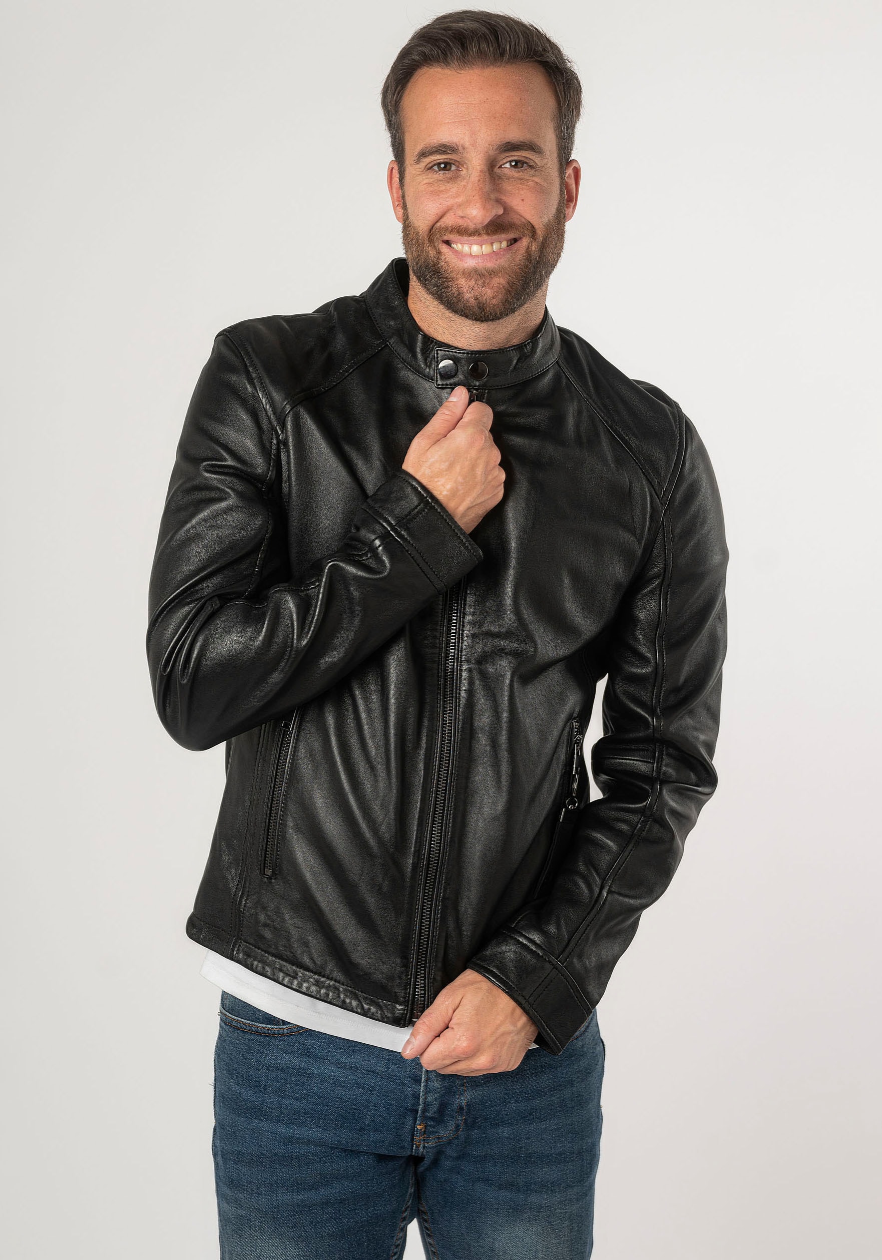 Mauritius Lederjacke »2Mtoji SF«, mit Reißverschluss, Zipperdetail, STehkragen Ziernähte
