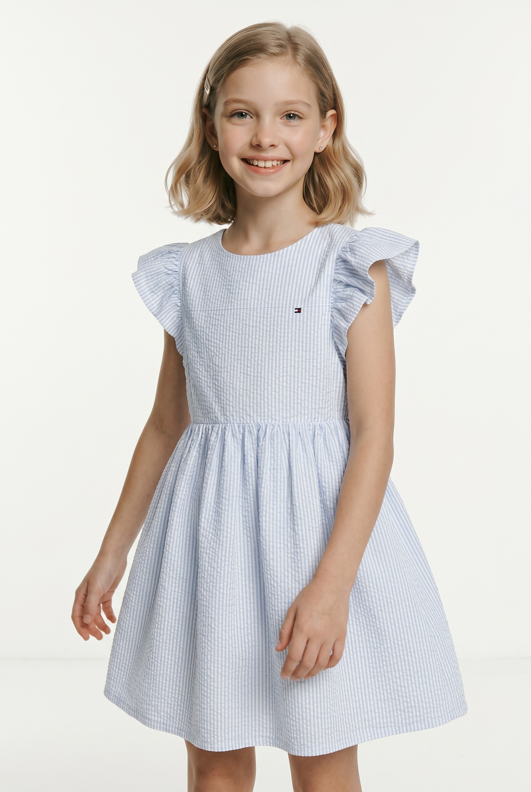Tommy Hilfiger Sommerkleid "SEERSUCKER DRESS SHORT SLEEVE" Kinder bis 16 Jahre, Rüschenärmel