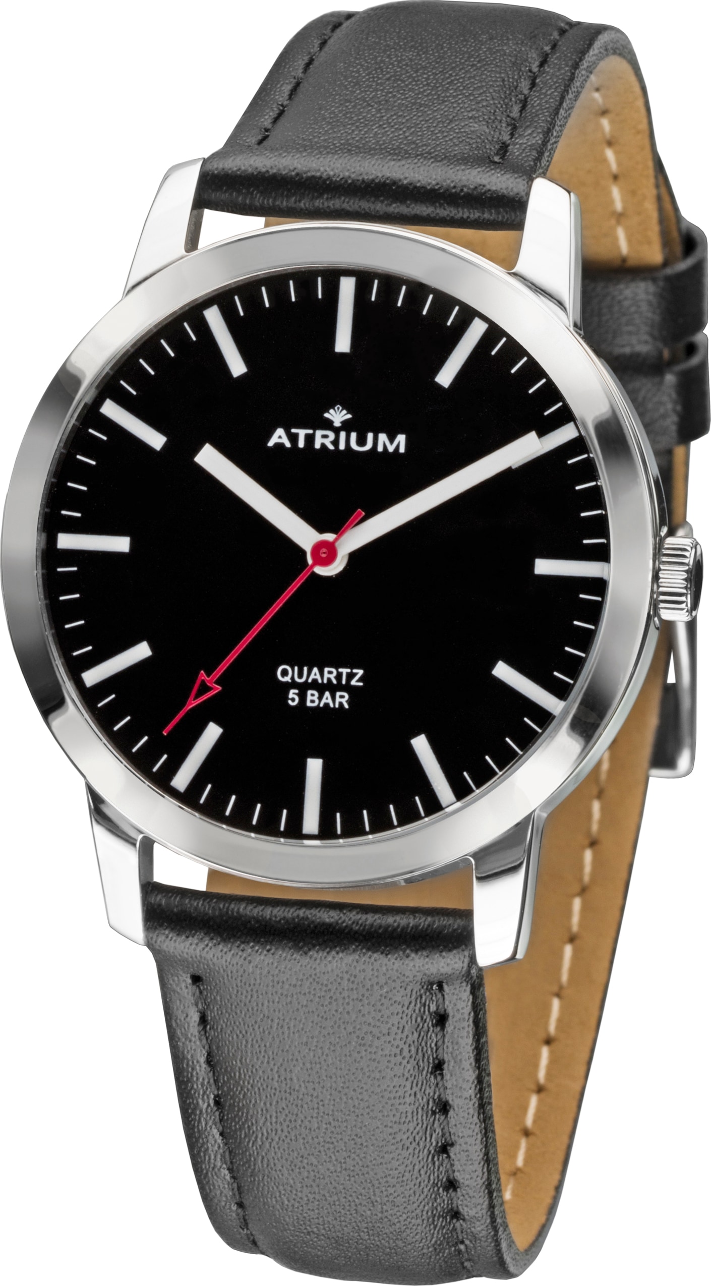ATRIUM Damen Quarzuhr, schwarz, Armbanduhren, Armbanduhr, Damenuhr, Lederarmband, analog