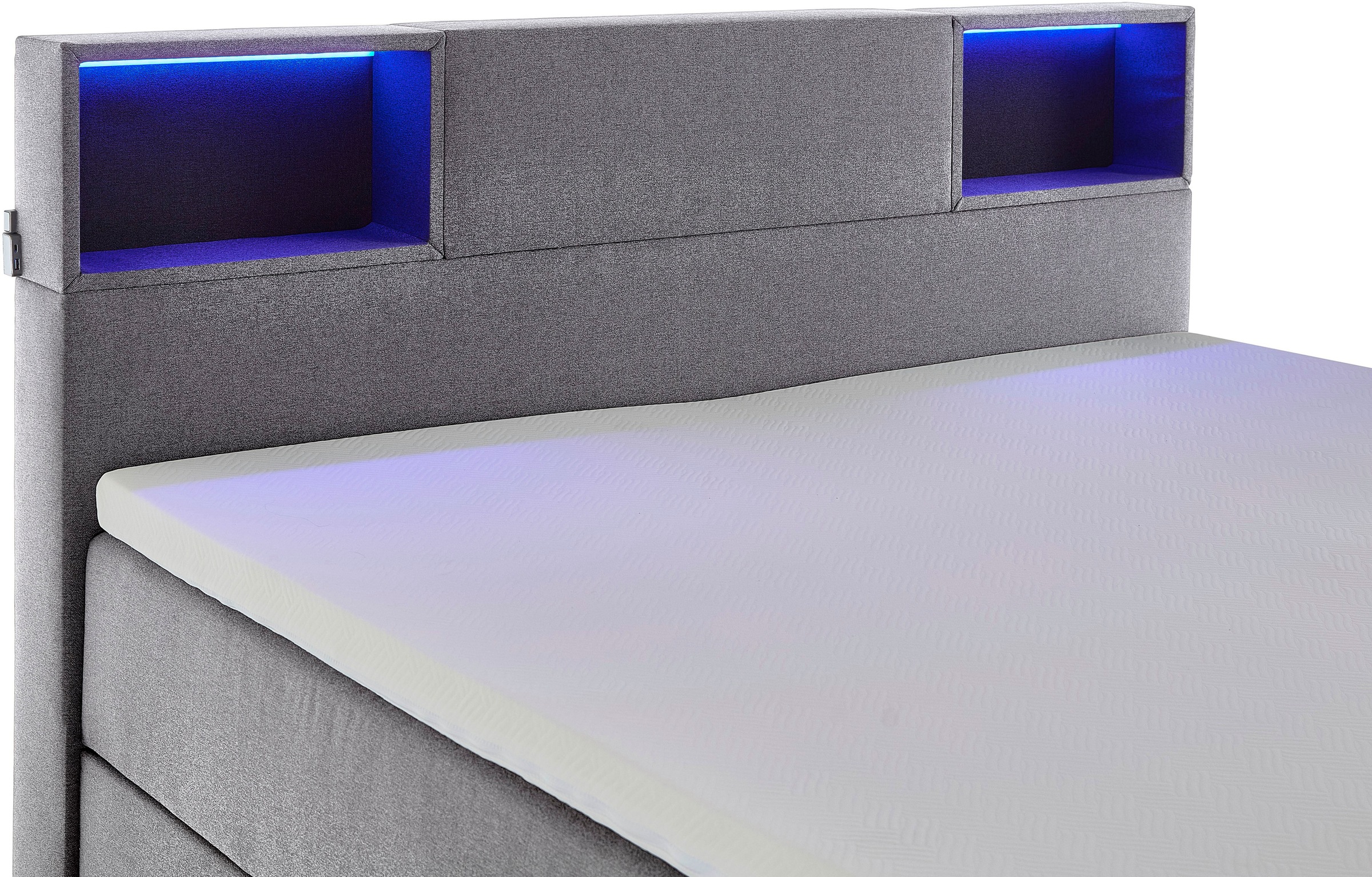meise.möbel Boxspringbett »Caja mit Bettkasten und Topper«, mit LED ausgestattetes Ablagefach im Kopfteil
