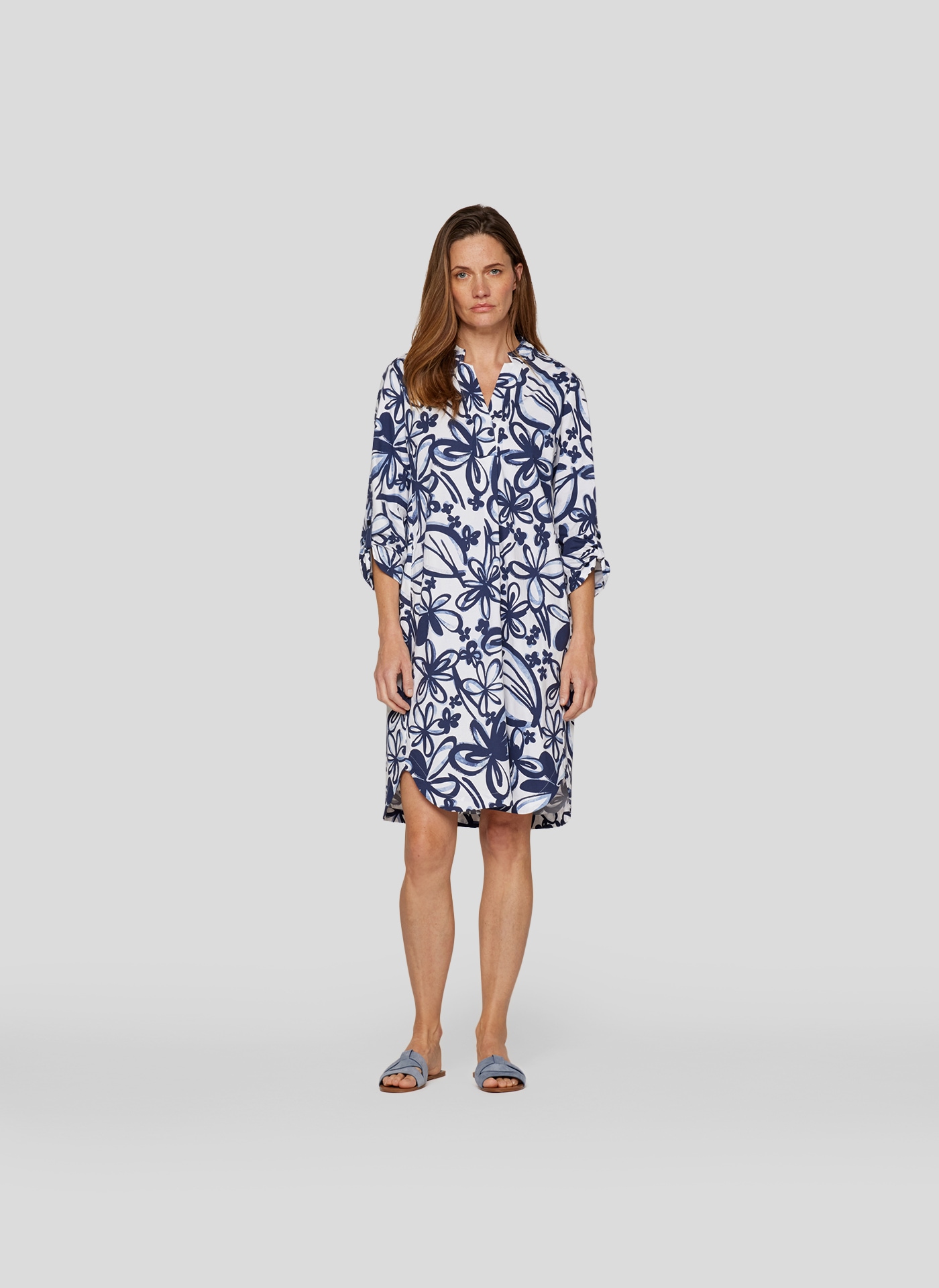 Rabe Midikleid »Rabe Blusenkleid mit floralem Allover-Print und 3/4-Ärmeln«