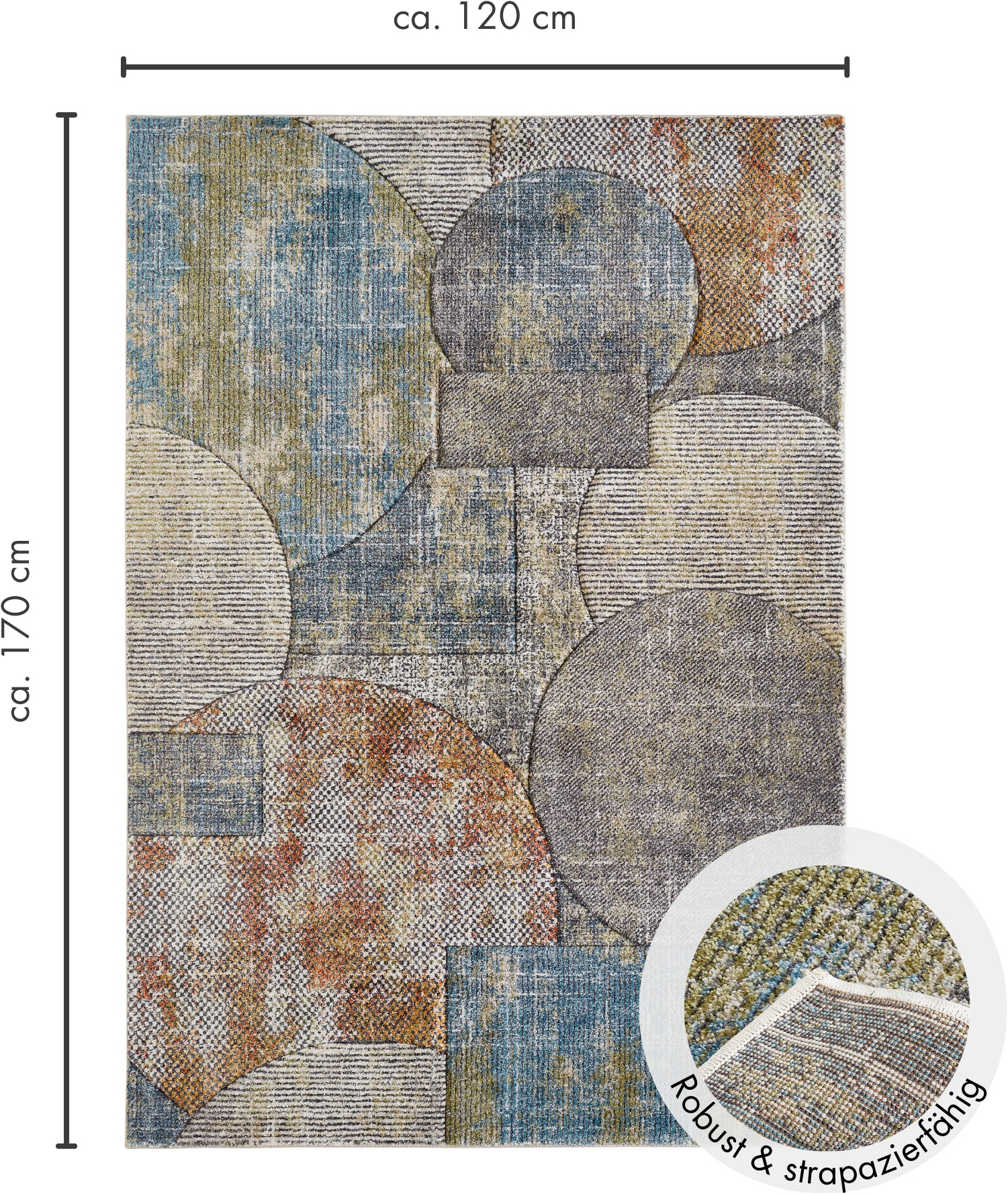 LUXOR living Teppich »Toronto«, rechteckig, 12 mm Höhe, Kurzflor, modernes Patchwork-Design, Hoch-Tief Struktur, Wohnzimmer