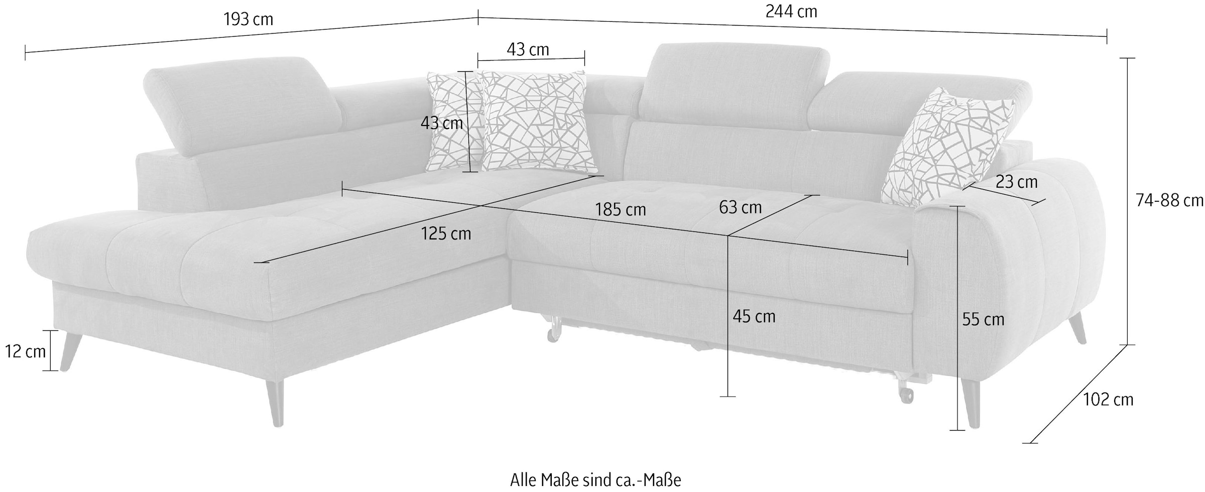 COTTA Ecksofa »Mia L-Form«, 3-tlg.-Kissen-Set, Ottomane, wahlweise mit oder ohne RGB-Beleuchtung