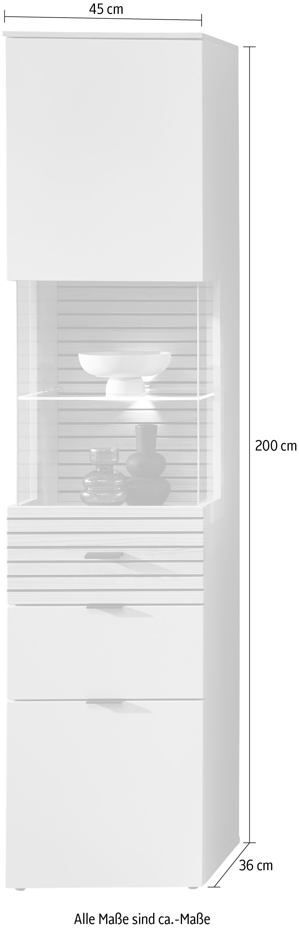 Innostyle Vitrine »INA Vitrine, 45 x 200 x 36 cm (B/H/T)« 1 Stk. tlg. L/R verwendbar, inkl. Beleuchtung, Softclose