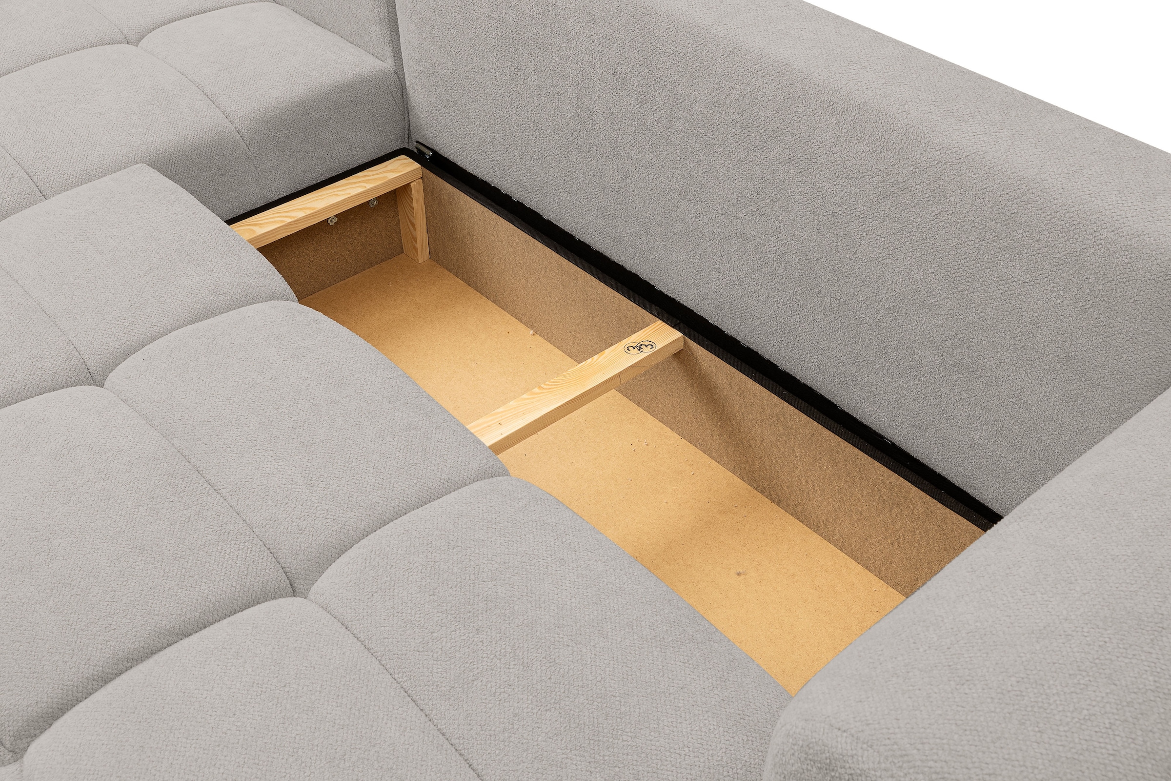 WERK2 Ecksofa »Ewela-Bubble 265 cm breit mit Bett & Bettkasten« Bouclé, L-Form, Schlaffunktion, Bettkasten
