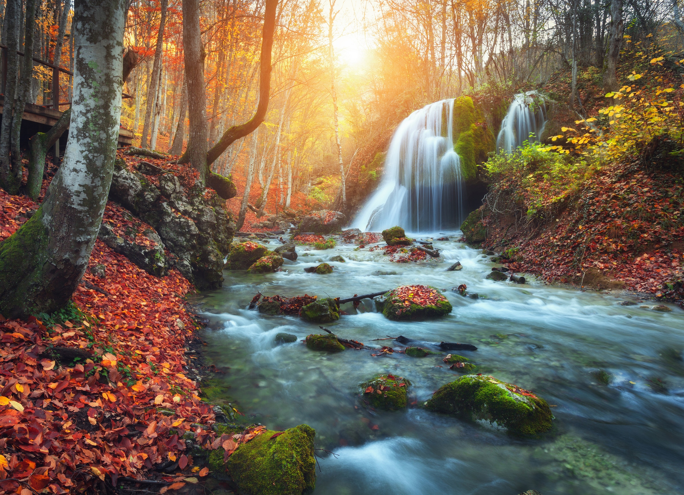 Papermoon Fototapete "Mountain River Autun Waterfall" glatt